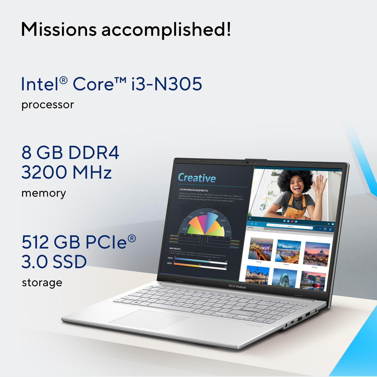 Image of ASUS Vivobook Go 15, 12th Gen, Equivalent to Intel 12th Gen, Intel Core i3 N305 - (8 GB /512 GB SSD /Windows 11 Home) E1504GA-NJ321WS | E1504GA-BQ1224WS Thin and Light Laptop