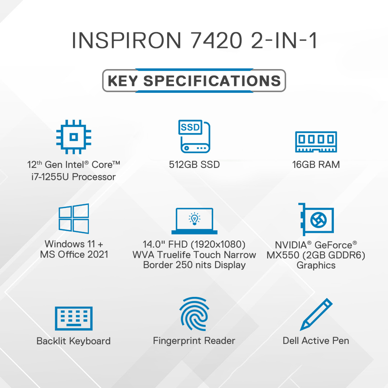 Image of DELL Inspiron Intel Core i7 12th Gen 1255U - (16 GB /512 GB SSD /Windows 11 Home /2 GB Graphics) Inspiron 7420 Thin and Light Laptop