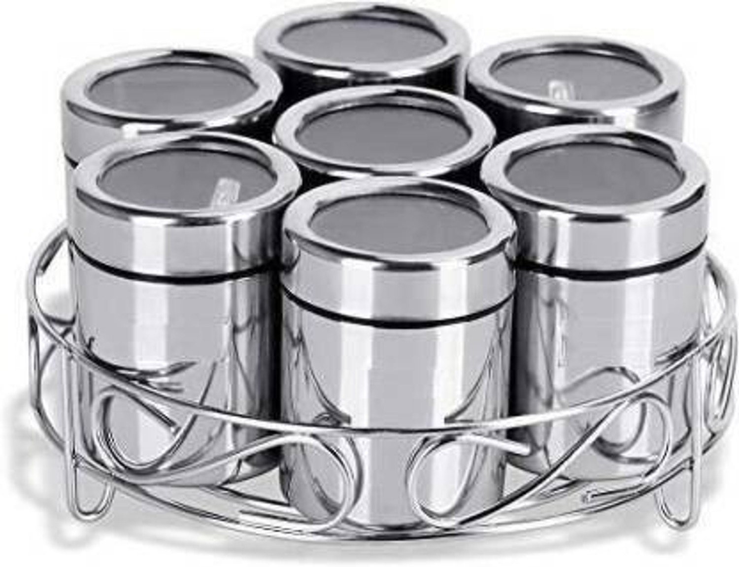 STEEPLE 7pcs Stainless Steel Masala Box, Dry Fruits Jars with 7pcs Ste