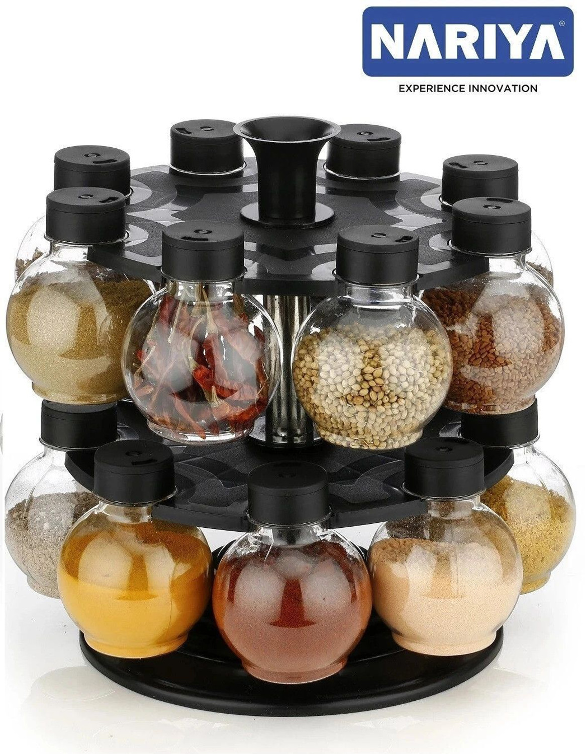 nariya 360 Degree Revolving Round Shape Transparent Spice Rack, Contai
