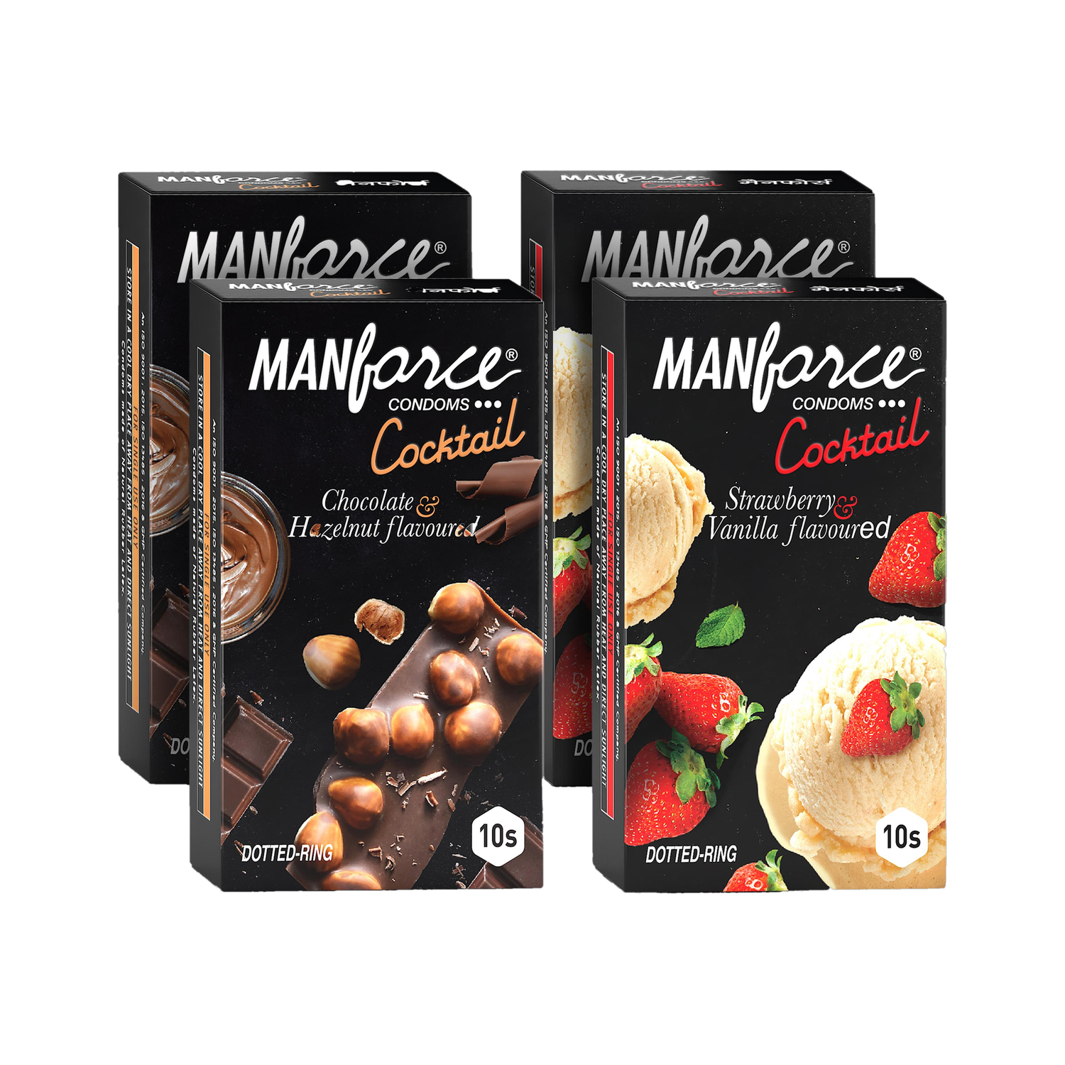 MANFORCE Cocktail Condoms Combo (Strawberry & Vanilla + Chocolate & Hazelnut), Pack of 4 X 10 Pcs (40 Condoms) Condom