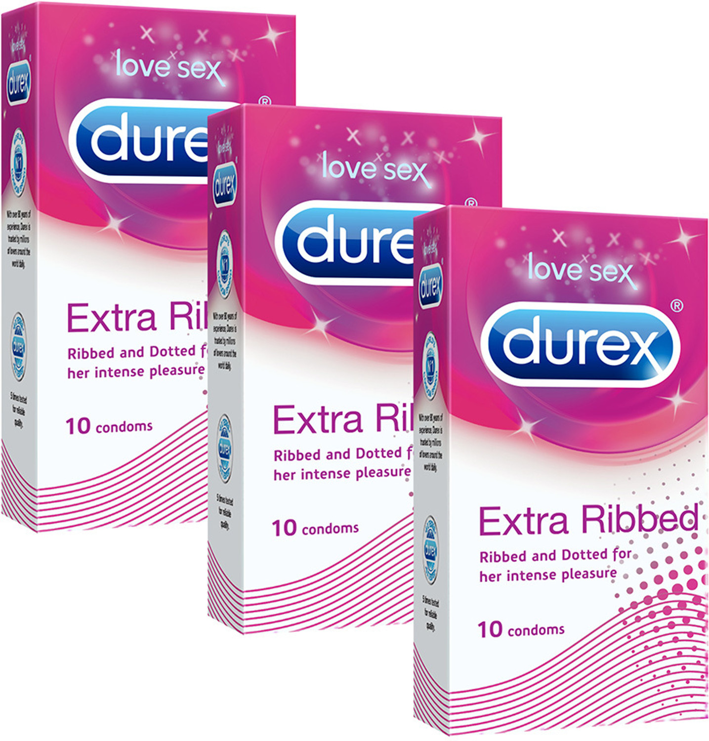 Durex Extra Ribbed Condoms – Pack of 3 (30 Sheets) – ₹60