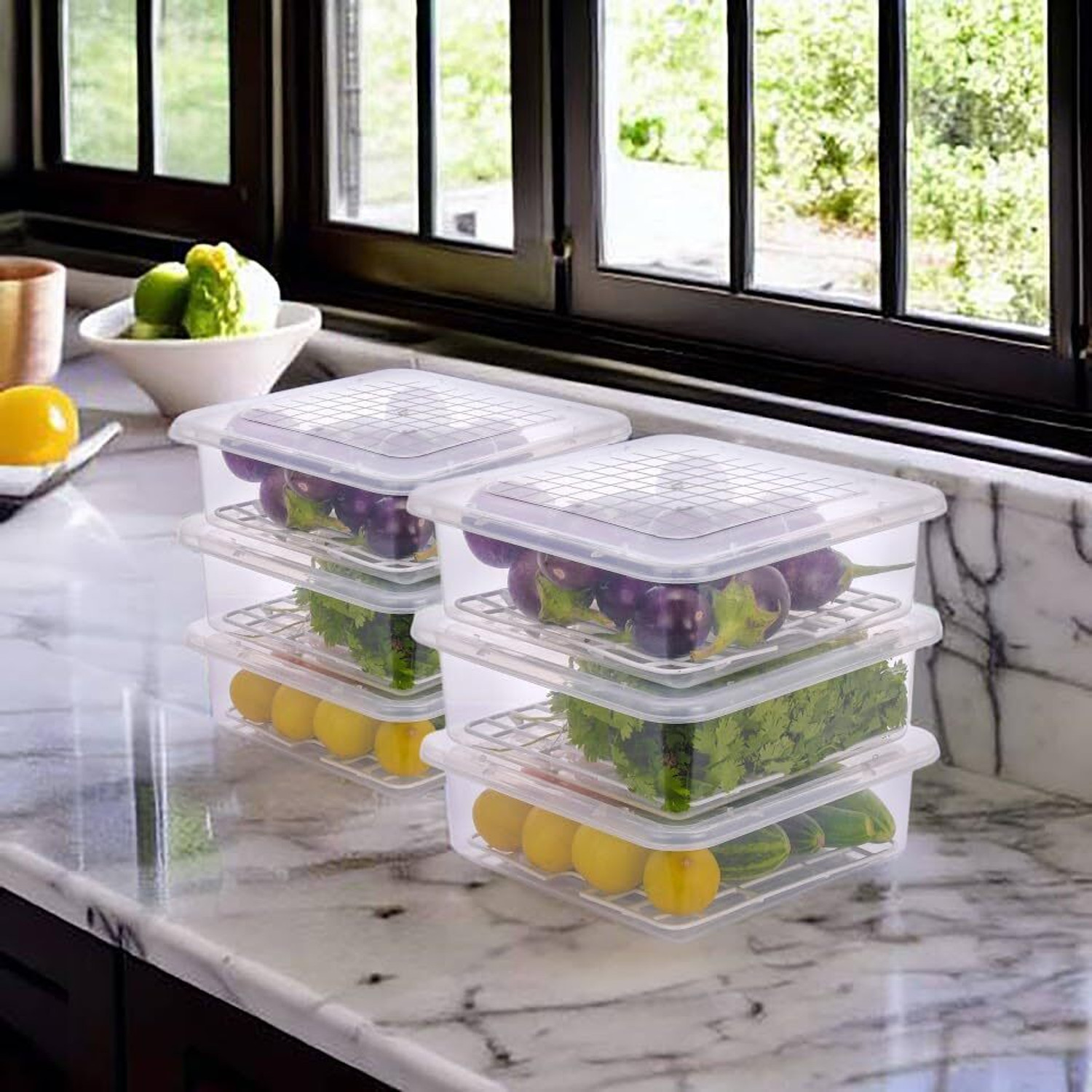 Image of meelana Plastic Fridge Container - 2500 ml (Pack of 3, White)