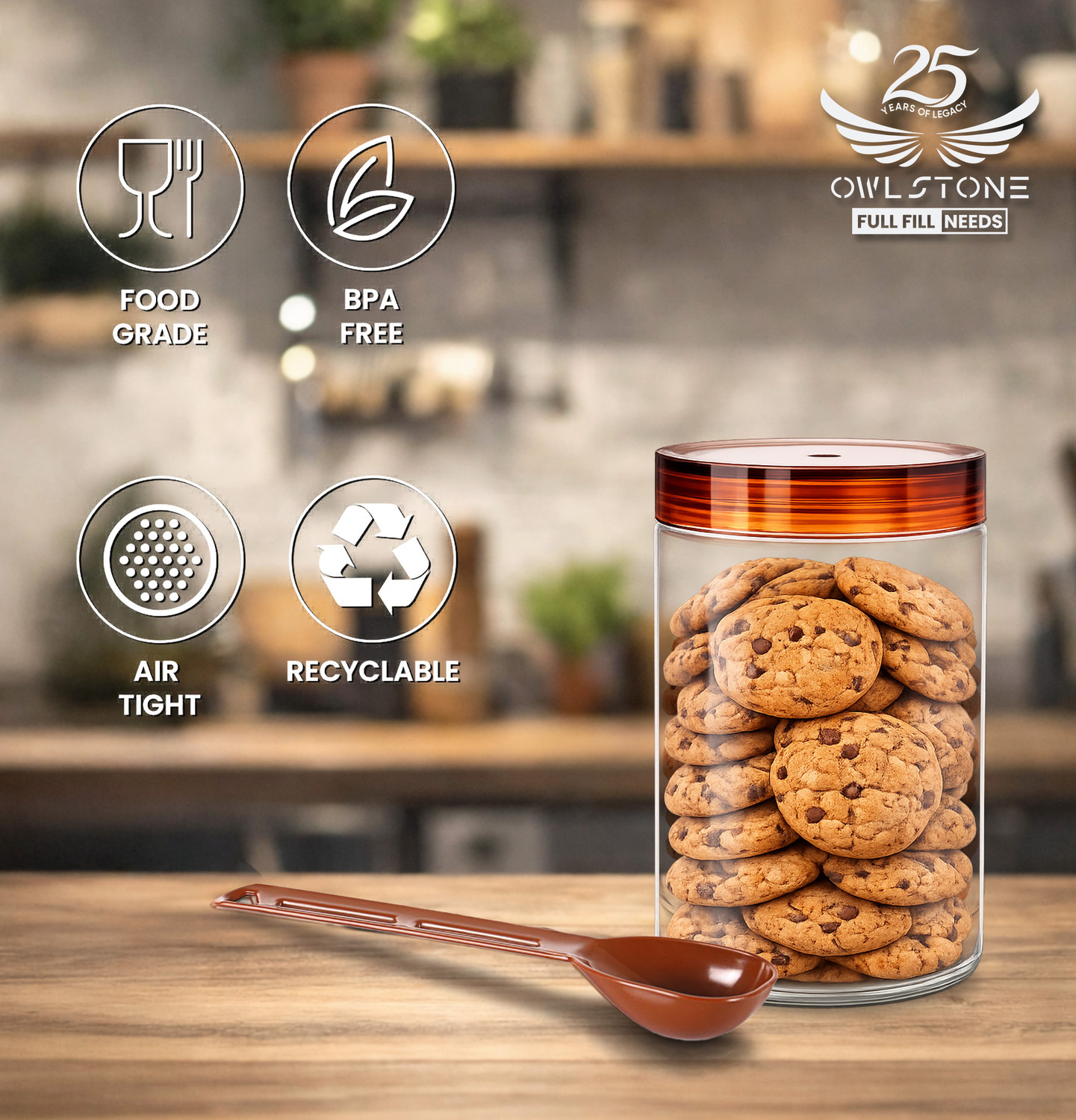 Image of OWL STONE EXIM LLP Plastic Grocery Container - 250 ml (Brown)