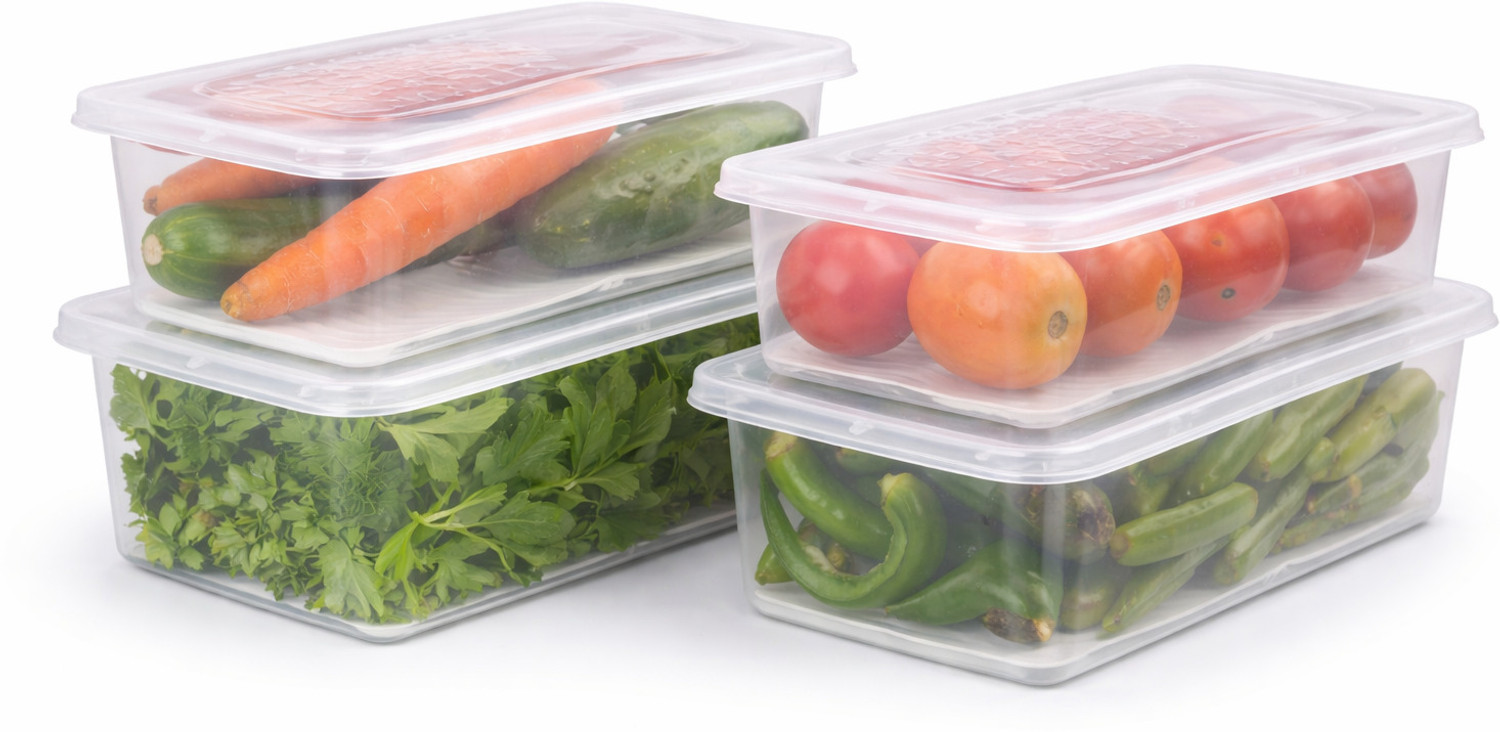 Image of meelana Plastic Fridge Container - 2500 ml (Pack of 4, White)