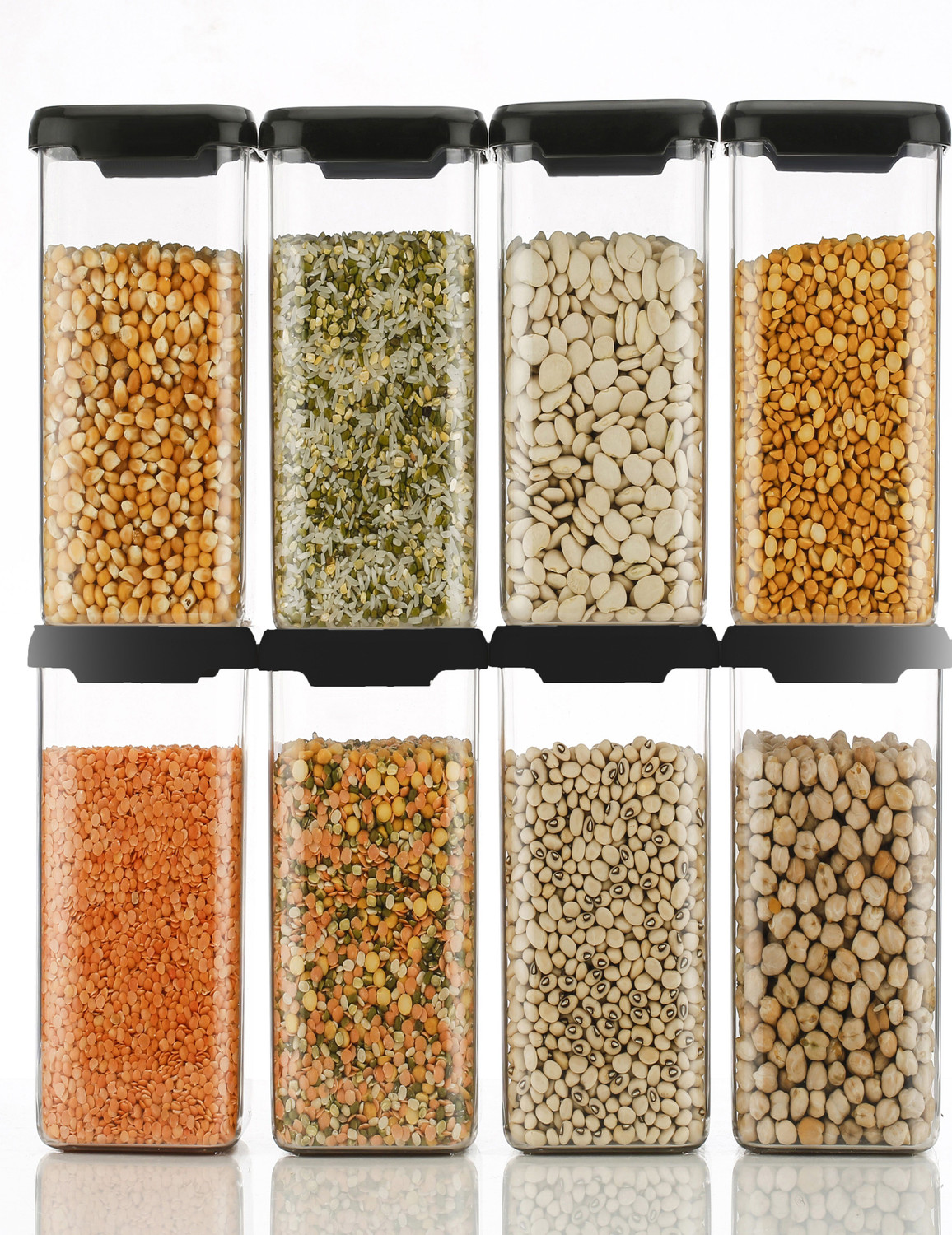 4 SACRED - 1500 ml Plastic Grocery Container  (Pack of 8, Black)