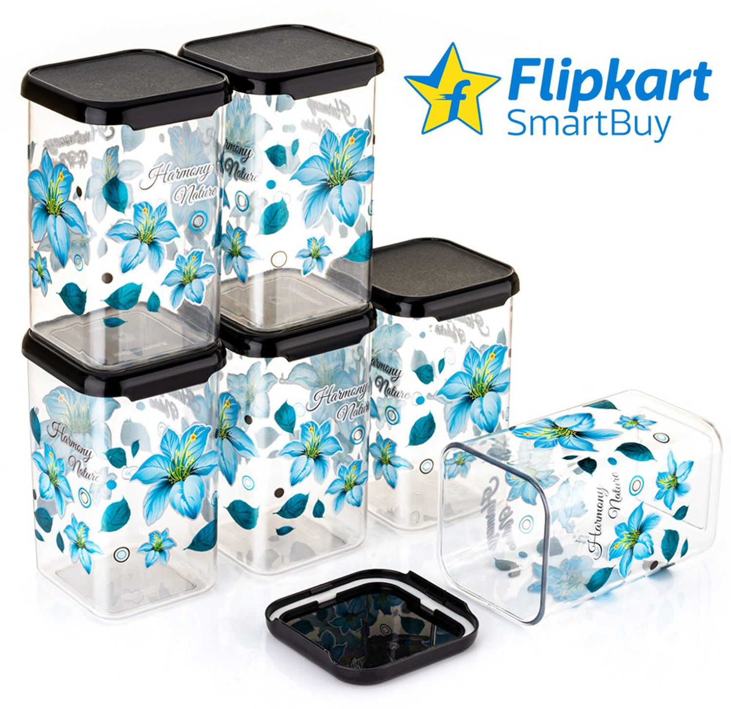 Image of Flipkart SmartBuy Plastic Grocery Container - 1100 ml (Pack of 12, Black, Green)