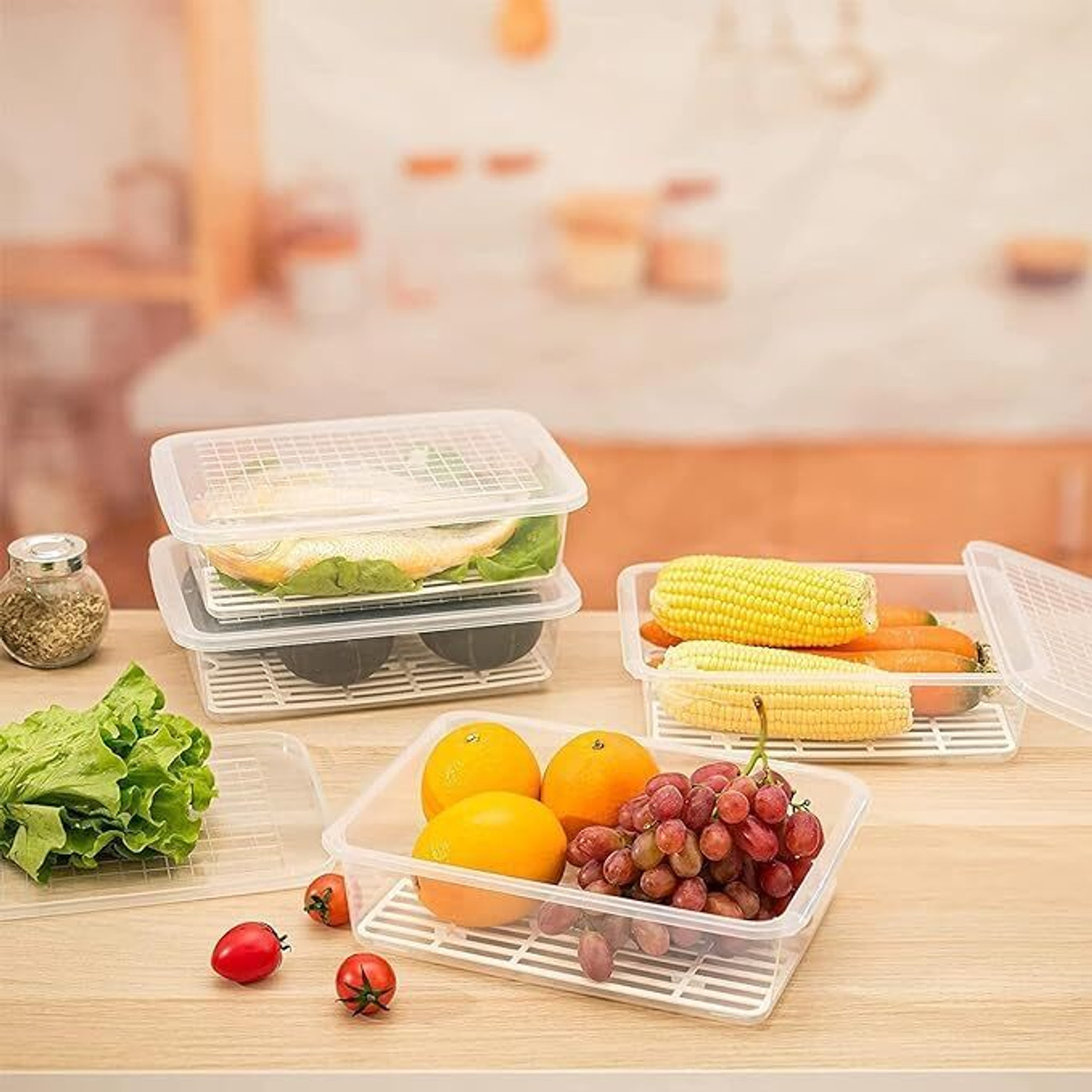 Image of meelana Plastic Fridge Container - 2500 ml (Pack of 4, White)