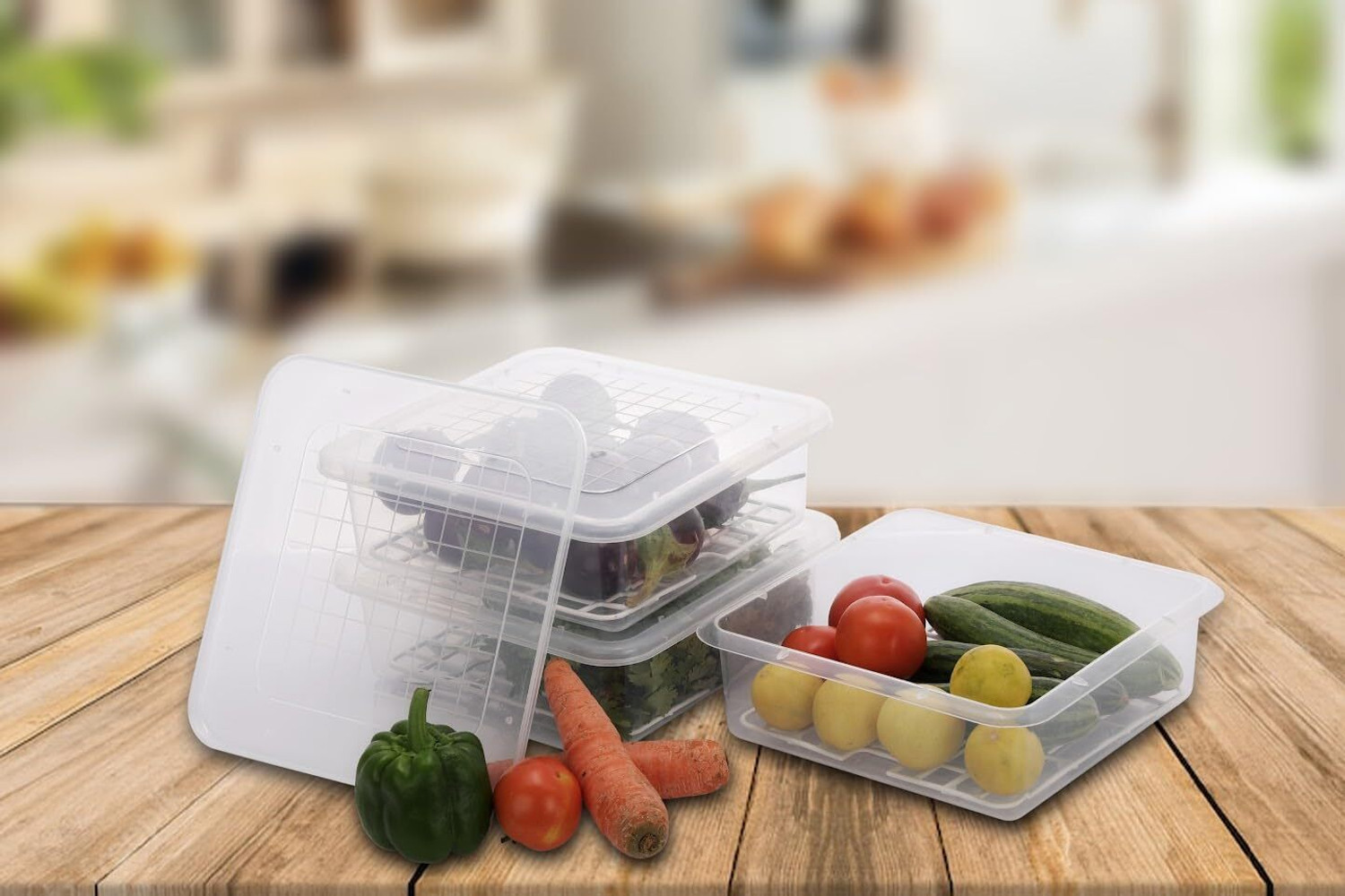 Image of meelana Plastic Fridge Container - 2500 ml (Pack of 4, White)