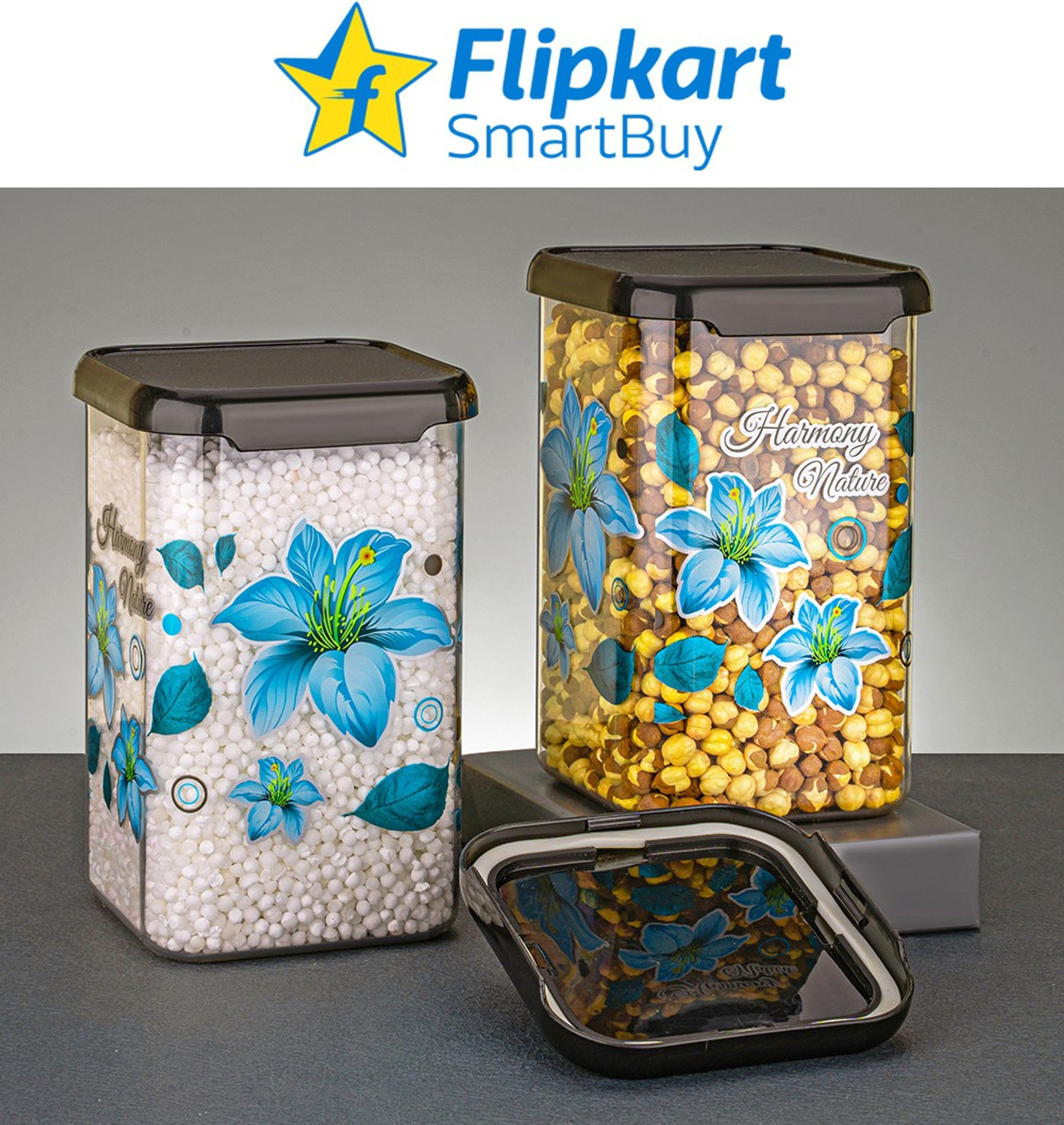 Image of Flipkart SmartBuy Plastic Grocery Container - 1100 ml (Pack of 12, Black, Green)