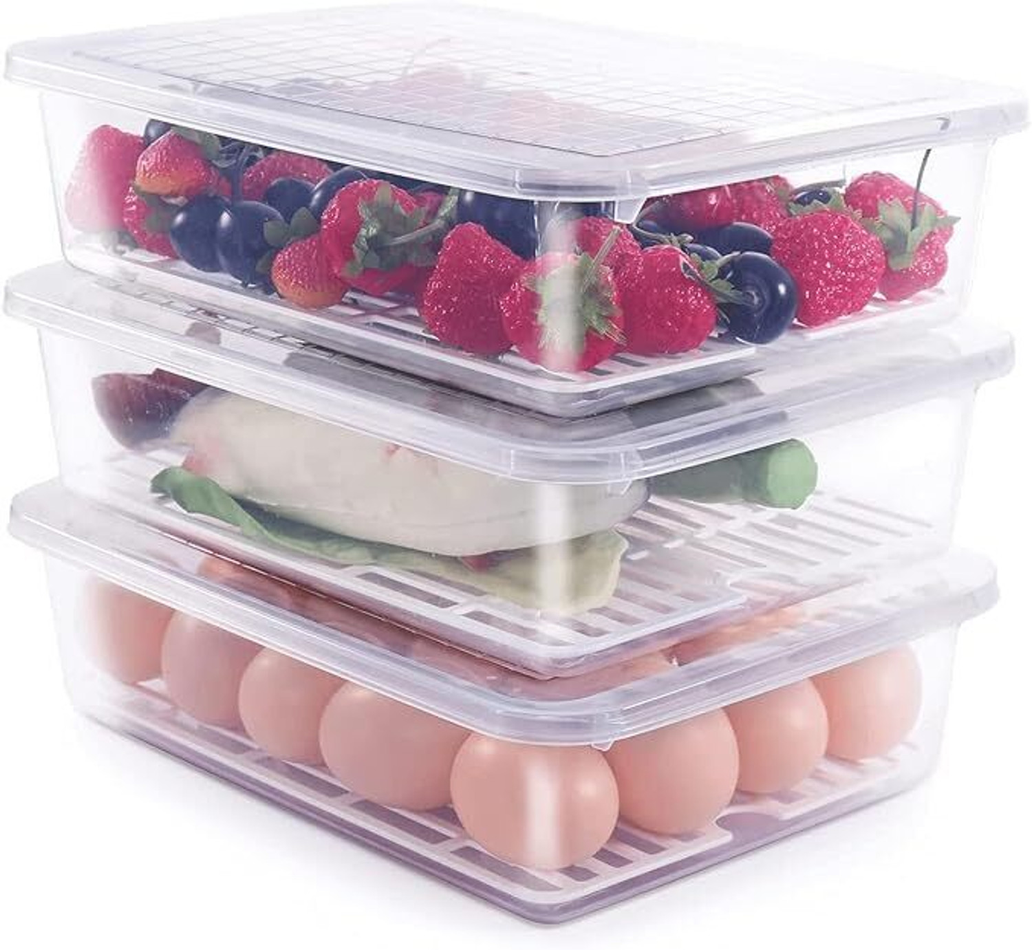 Image of meelana Plastic Fridge Container - 2500 ml (Pack of 3, White)