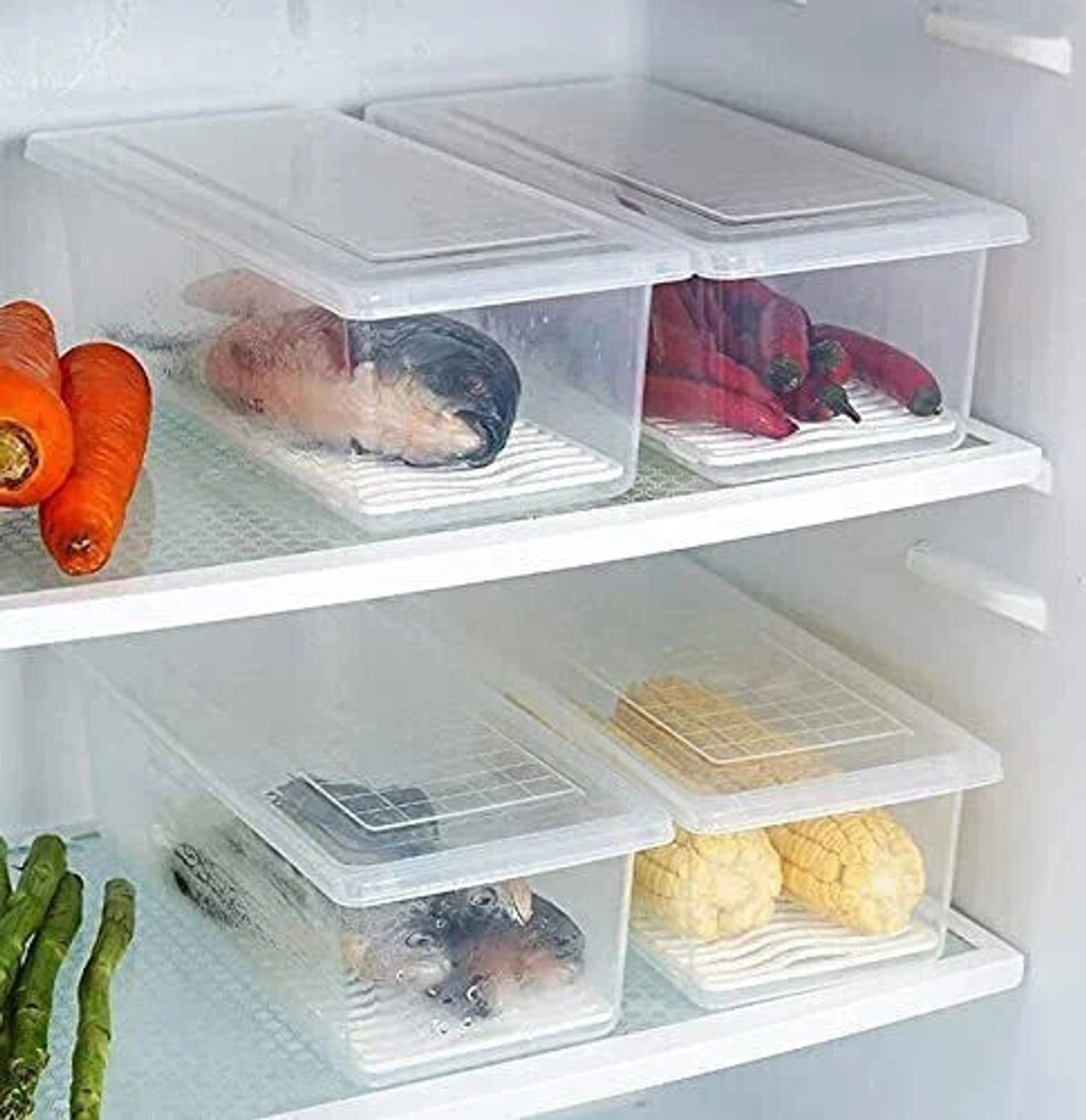 Image of meelana Plastic Fridge Container - 2500 ml (Pack of 3, White)