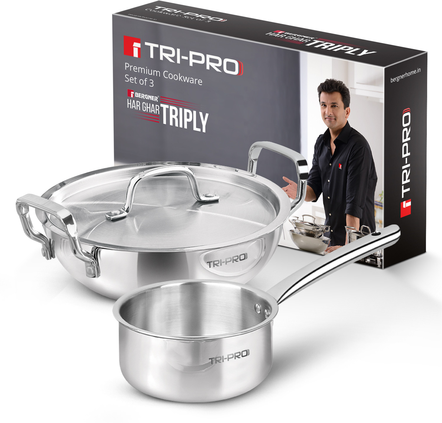 BERGNER Tripro Triply Stainless Steel | Less Oil Cooking | Kadai with 
