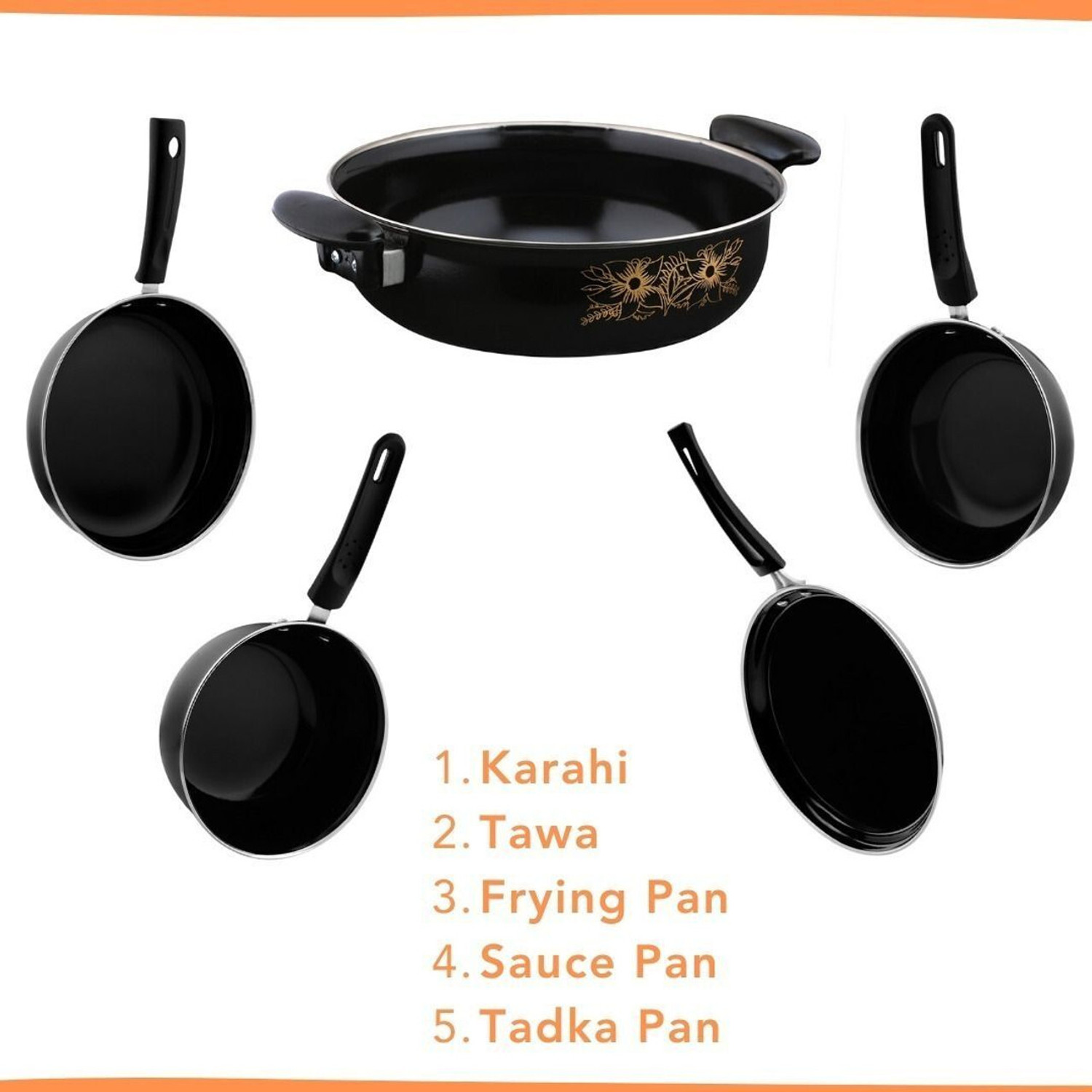 Image of Jainpet Modern Home Chef 5-Piece Set Induction Bottom Non-Stick Coated Cookware Set (Aluminium, Stainless Steel, 5 - Piece)
