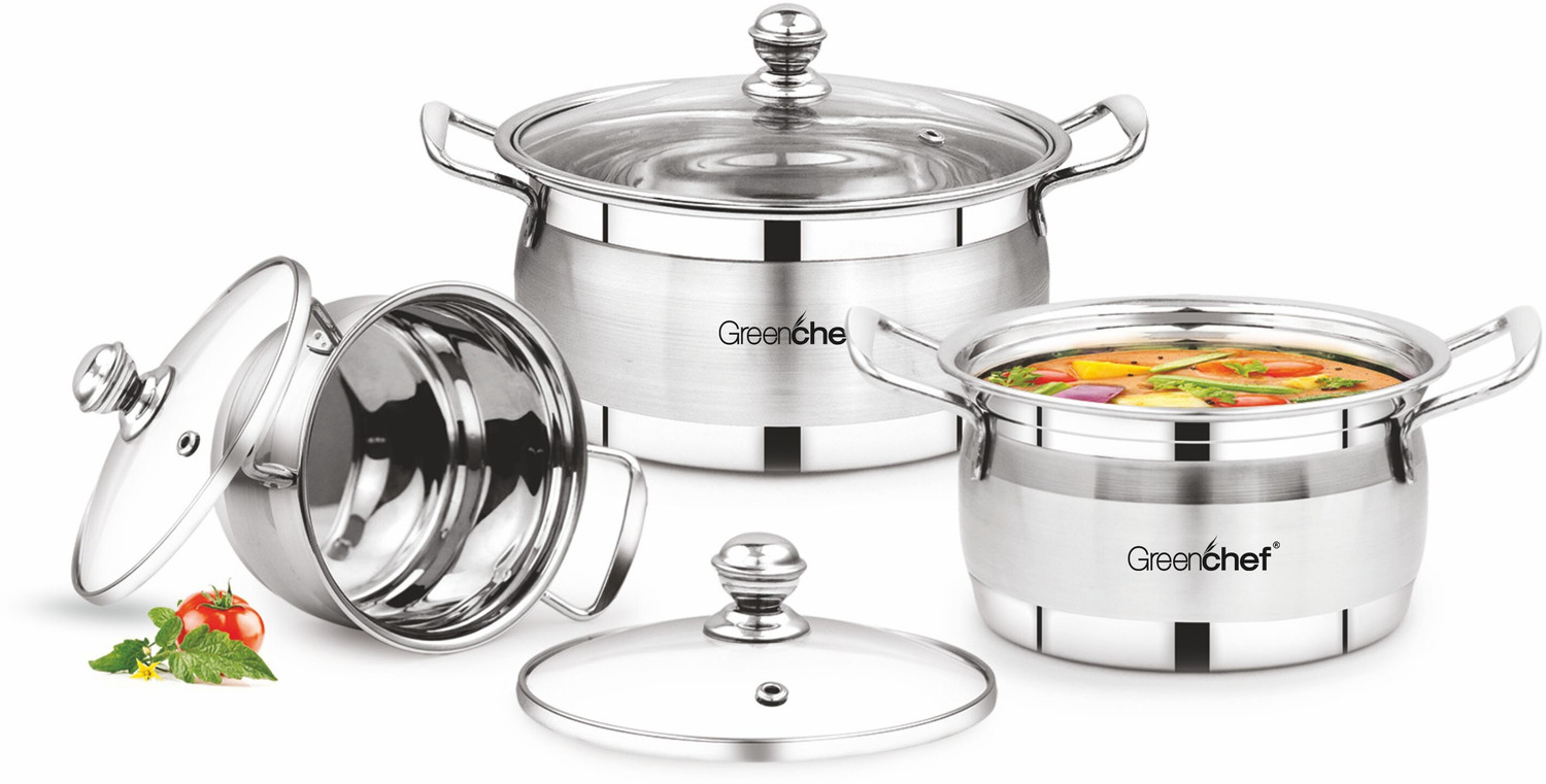 Greenchef Stainless steel Cook and serve 3 piece Gift set Induction Bottom Cookware Set