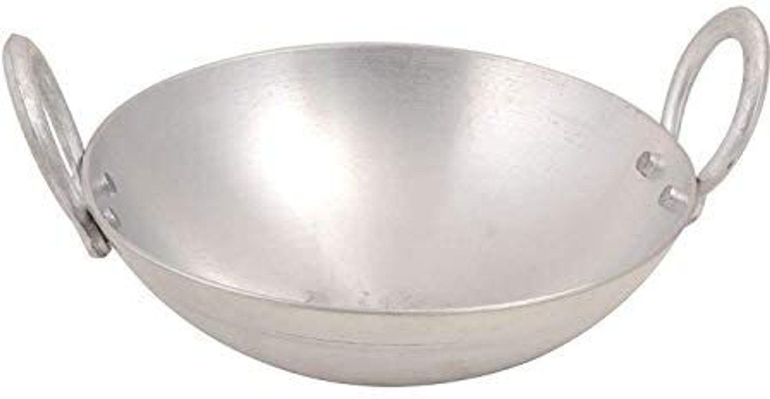 Image of KAVYACRASH Aluminium Heavy Round Bottom Kadai Deep Frying Cooking for Kitchen Kadhai 30 cm diameter 3 L capacity (Stainless Steel)