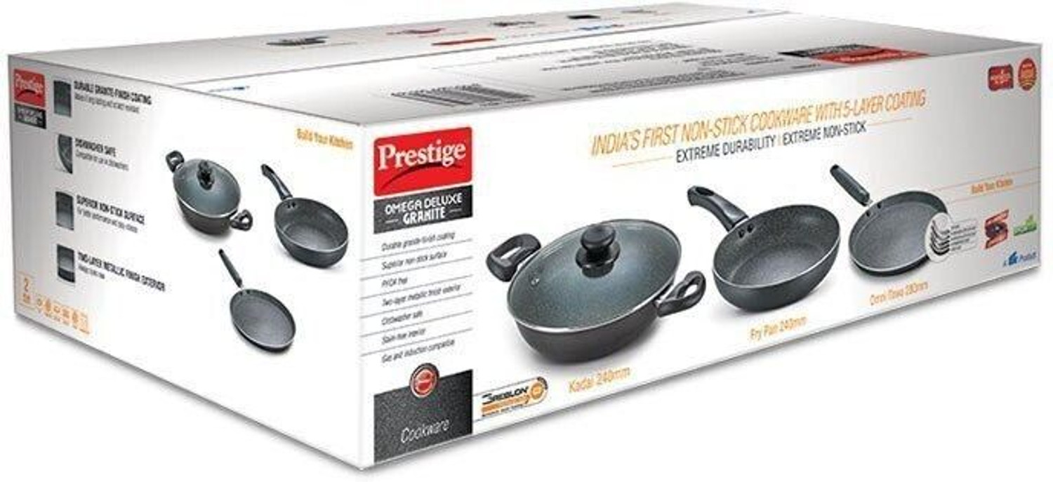 Prestige Omega Granite 3-Piece Cookware – Induction, Glass Lid