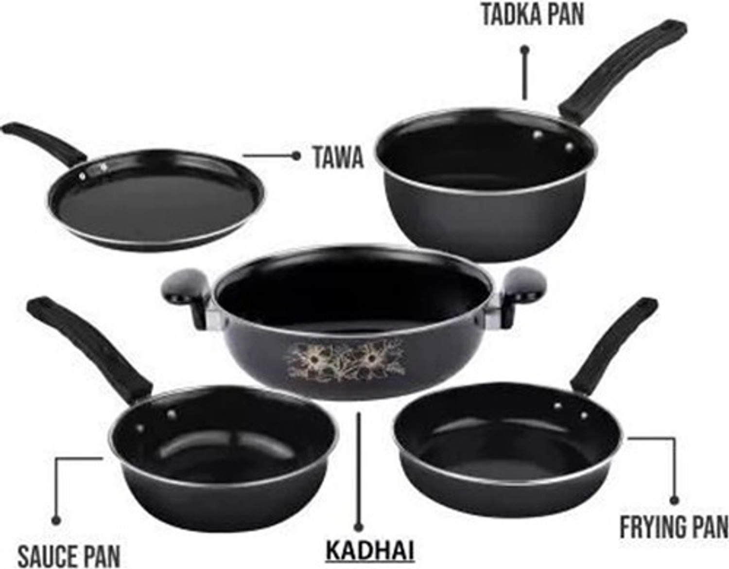 Image of Jainpet Modern Home Chef 5-Piece Set Induction Bottom Non-Stick Coated Cookware Set (Aluminium, Stainless Steel, 5 - Piece)