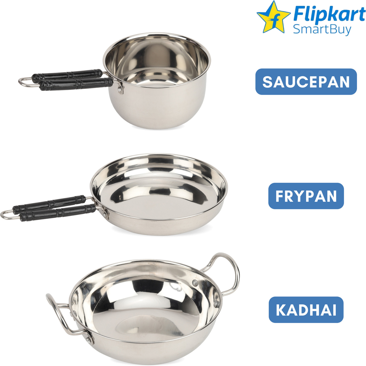 Flipkart SmartBuy Ultimate Kitchen Set Stainless Steel Cooking Set Kadhai Saucepan Frypan Induction Bottom Cookware Set Price History