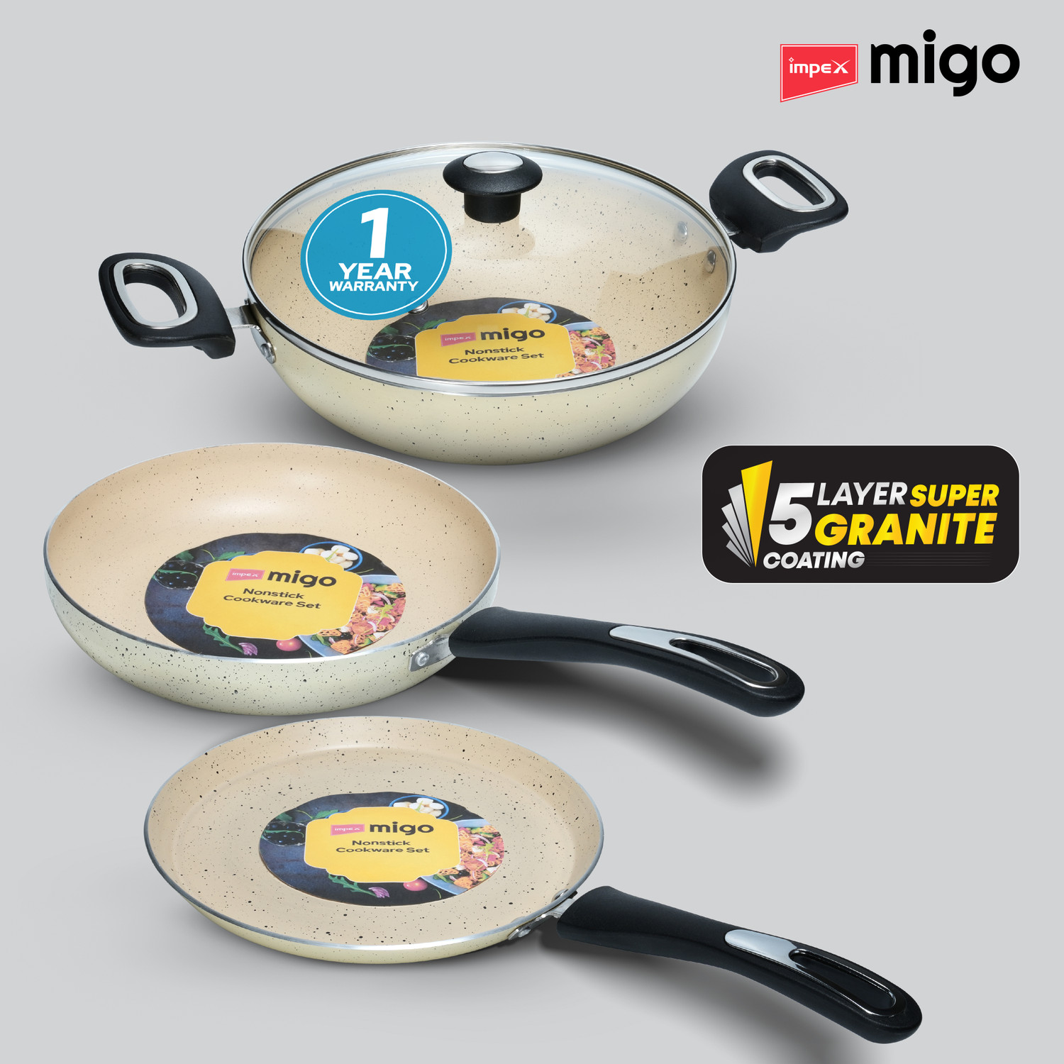 IMPEX Nonstick Granite 4 Pcs Festival GIft Set FKT(B) 5 Layer Super Granite Induction Bottom Non-Stick Coated Cookware Set