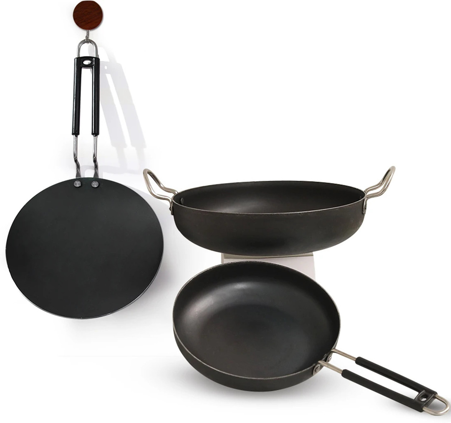 Image of Jainpet Modern Home Chef 5-Piece Set Induction Bottom Non-Stick Coated Cookware Set (Aluminium, Stainless Steel, 5 - Piece)