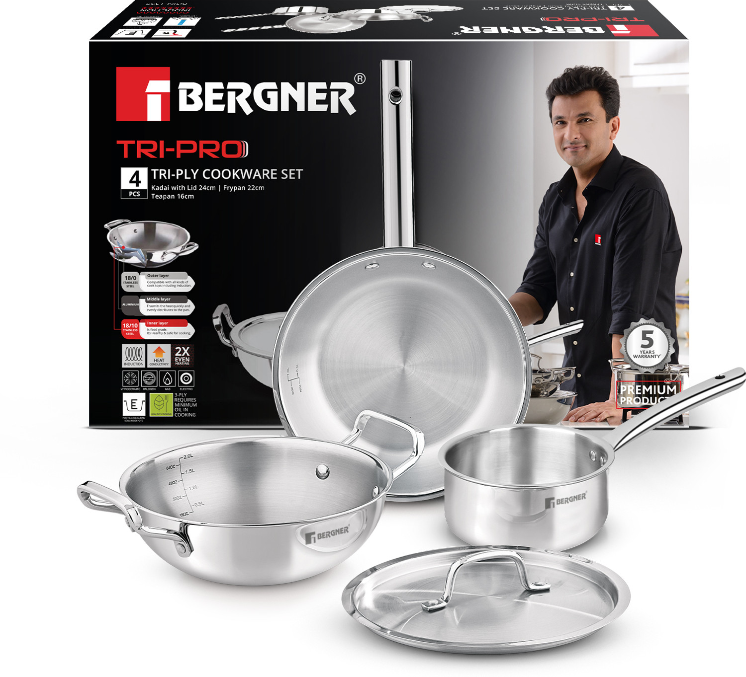 Bergner Tripro Stainless Steel Induction Cookware Set