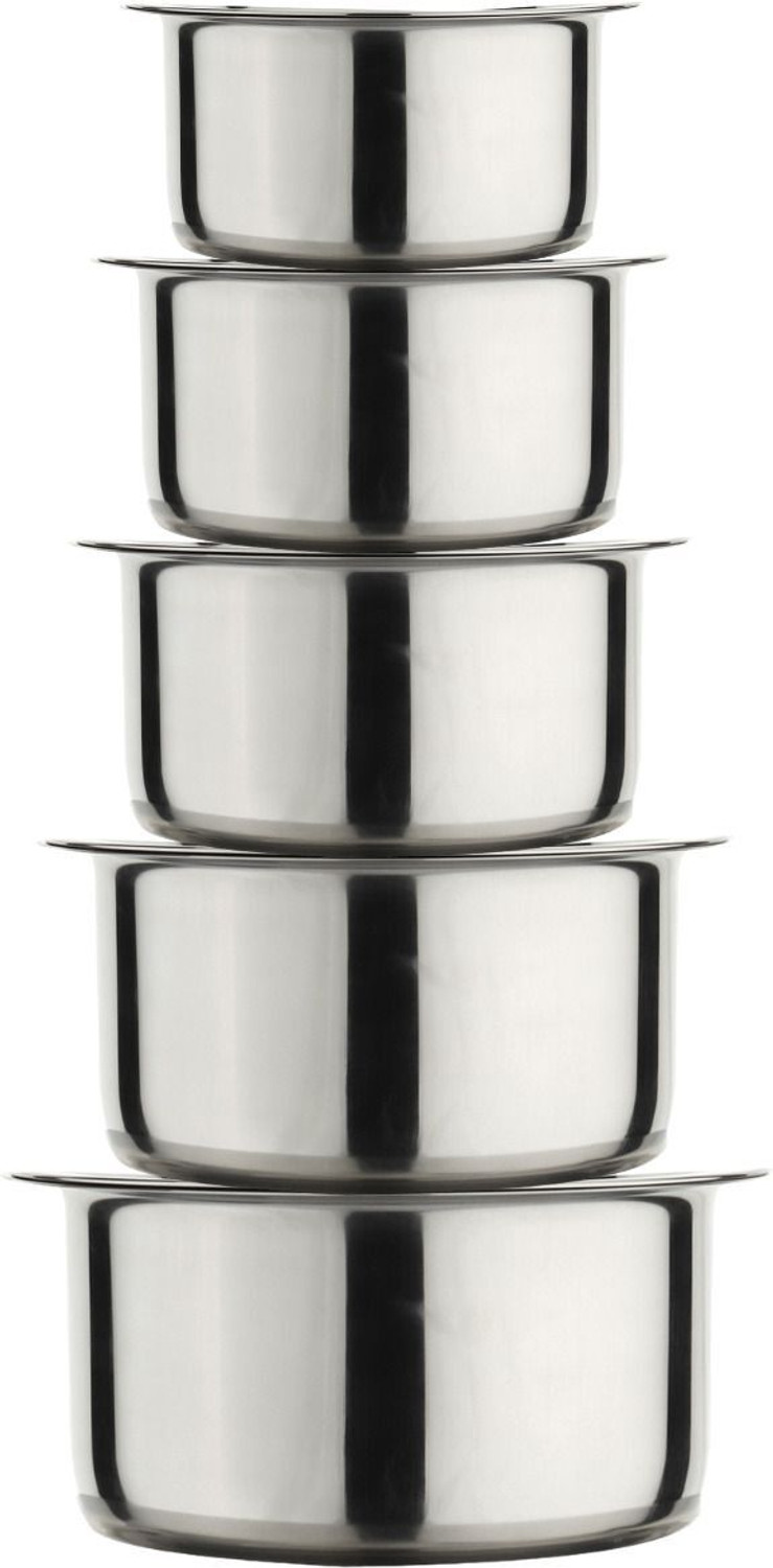 LIMETRO STEEL Set of 5 High Quality 22 Gauge Induction and Gas Stove Compatible Tope Set With Lid (5 Pieces, 1 Ltr, 1.5 Ltr, 2 Ltr, 2.5 Ltr, 3 Ltr) Induction Bottom Cookware Set  (Stainless Steel, 5 - Piece)