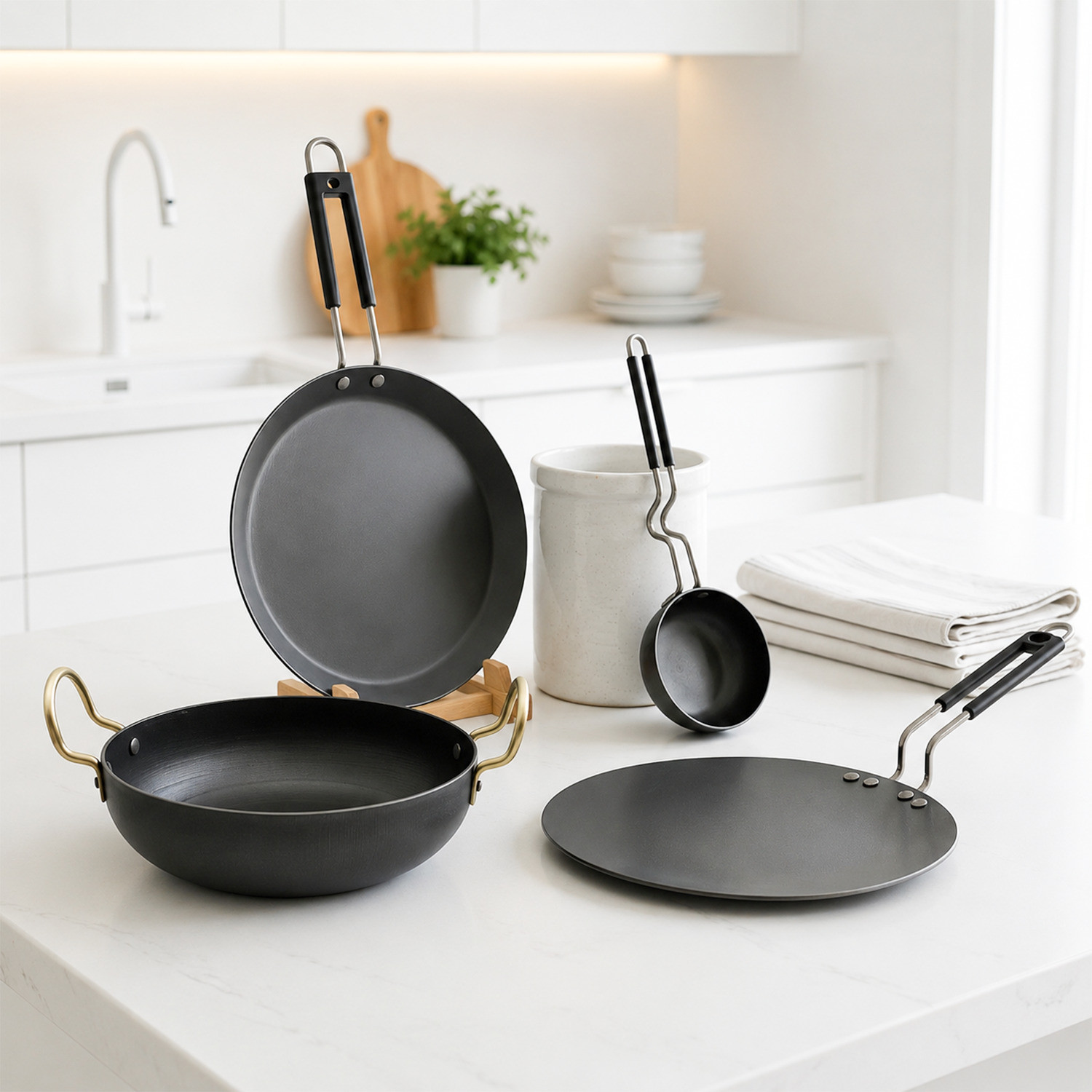 Image of Flipkart SmartBuy 3-Piece Cookware Combo Set Induction Bottom Non-Stick Coated Cookware Set (Aluminium, 3 - Piece)