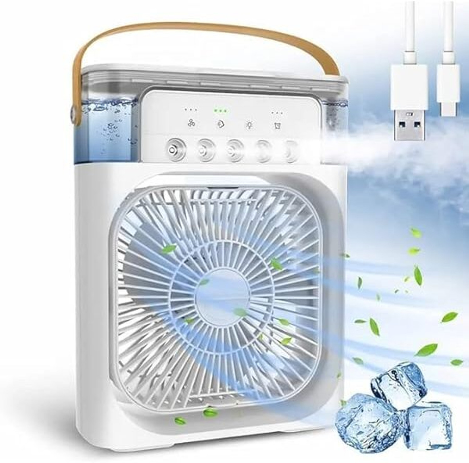 Image of PND Enterprise Portable USB Mini Air Cooler Fan with Water Tank, 3 Speed Modes, LED Light Cooling Fan All in one Cooler (White)