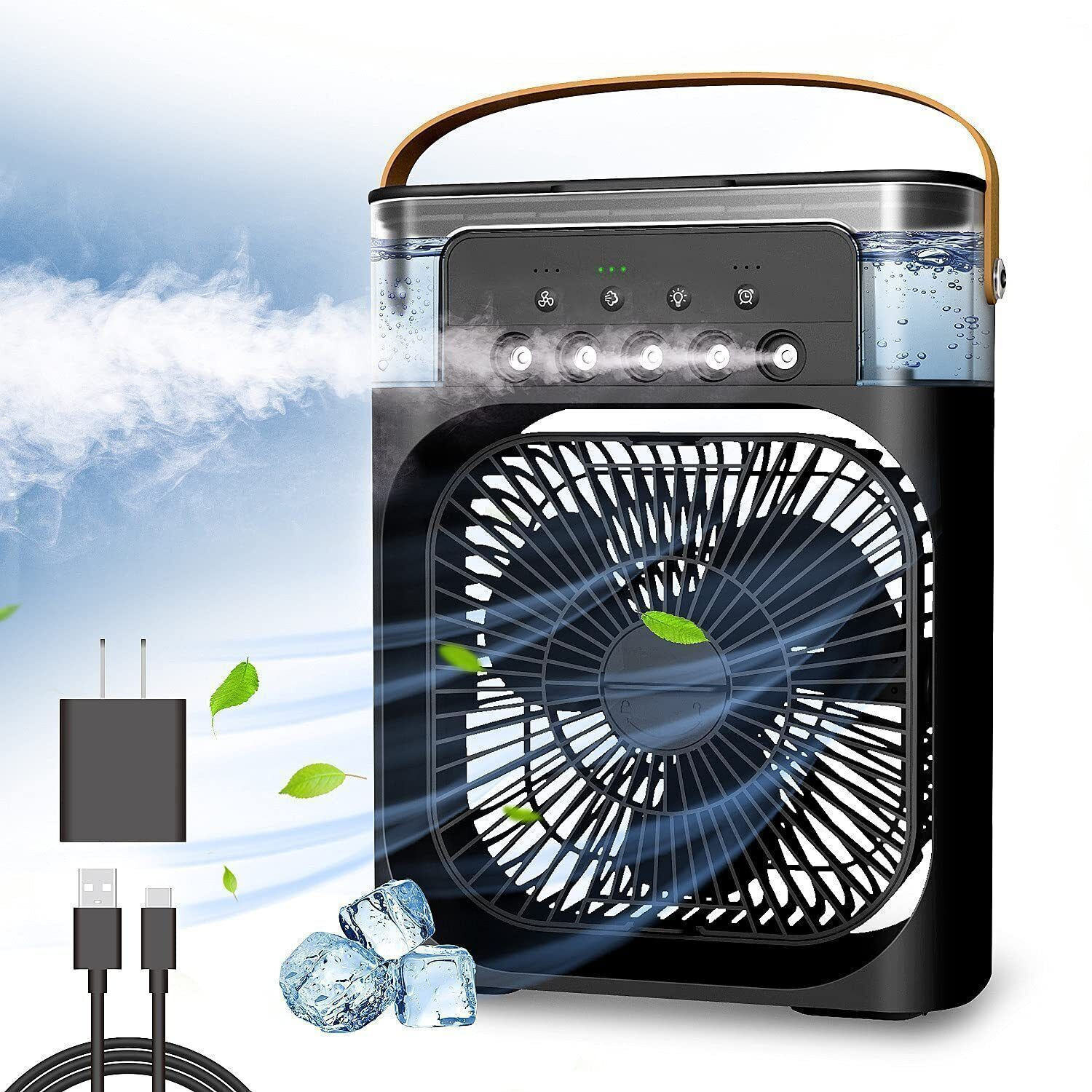 Image of WEOROVE Portable Mini Air Cooler with RGB LED Light, Remote Control & Humidifier Cooling Fan All in one Cooler (Multicolor)