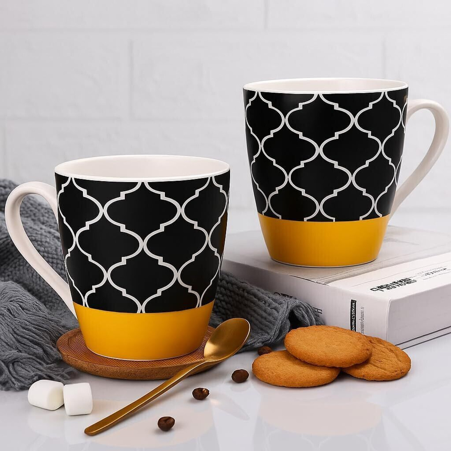 Image of UPC Pack of 2 Ceramic Premium Coffee Mug, Printed Tea /Coffee Cups, Mugs Set Ideal for Daily Use. (White, Cup Set)