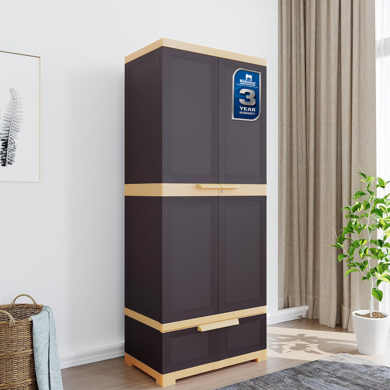 Nilkamal Freedom FMDR1BE Compact Plastic Storage Cabinet With Drawer|Multipurpose Storage Plastic Free Standing Cabinet