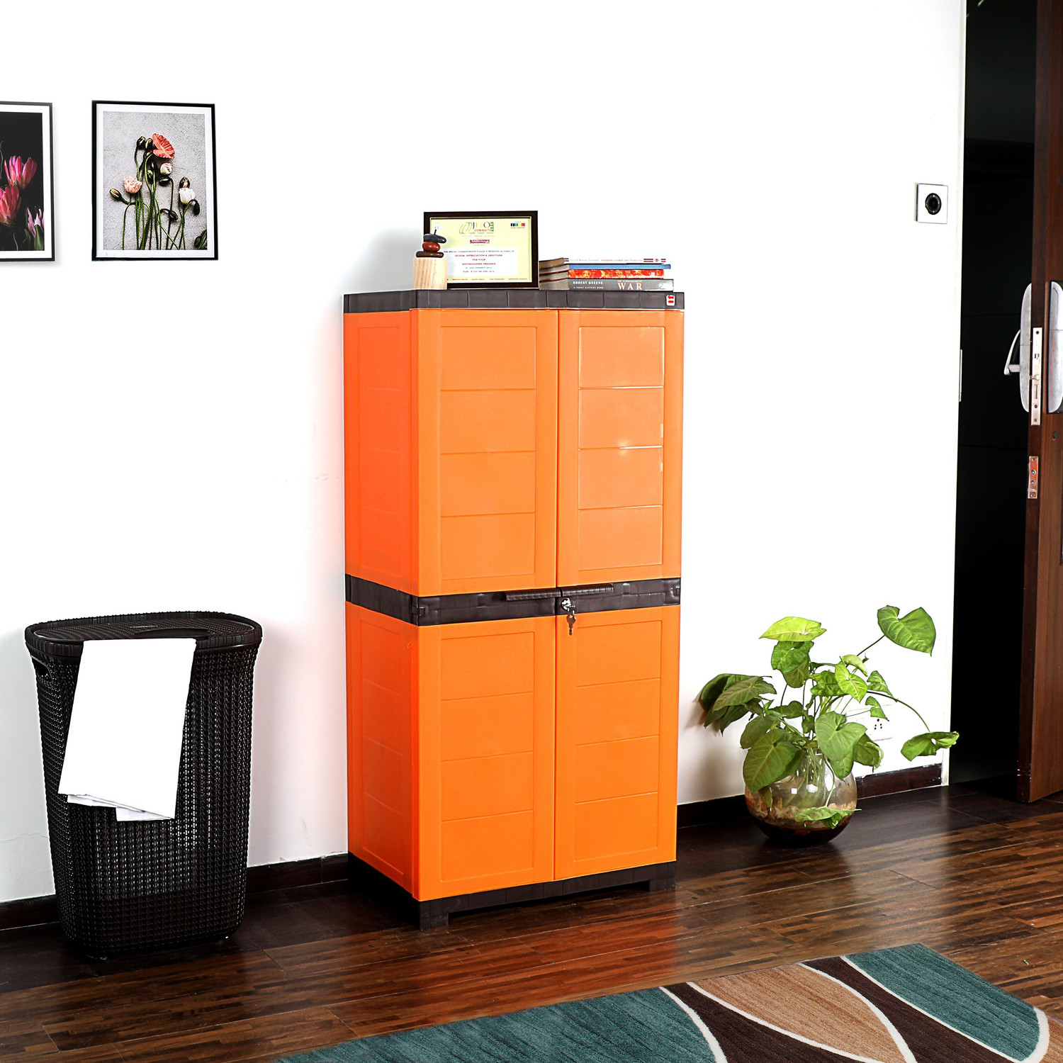 Cello Novelty Big Plastic Cupboard – Orange & Brown Finish
