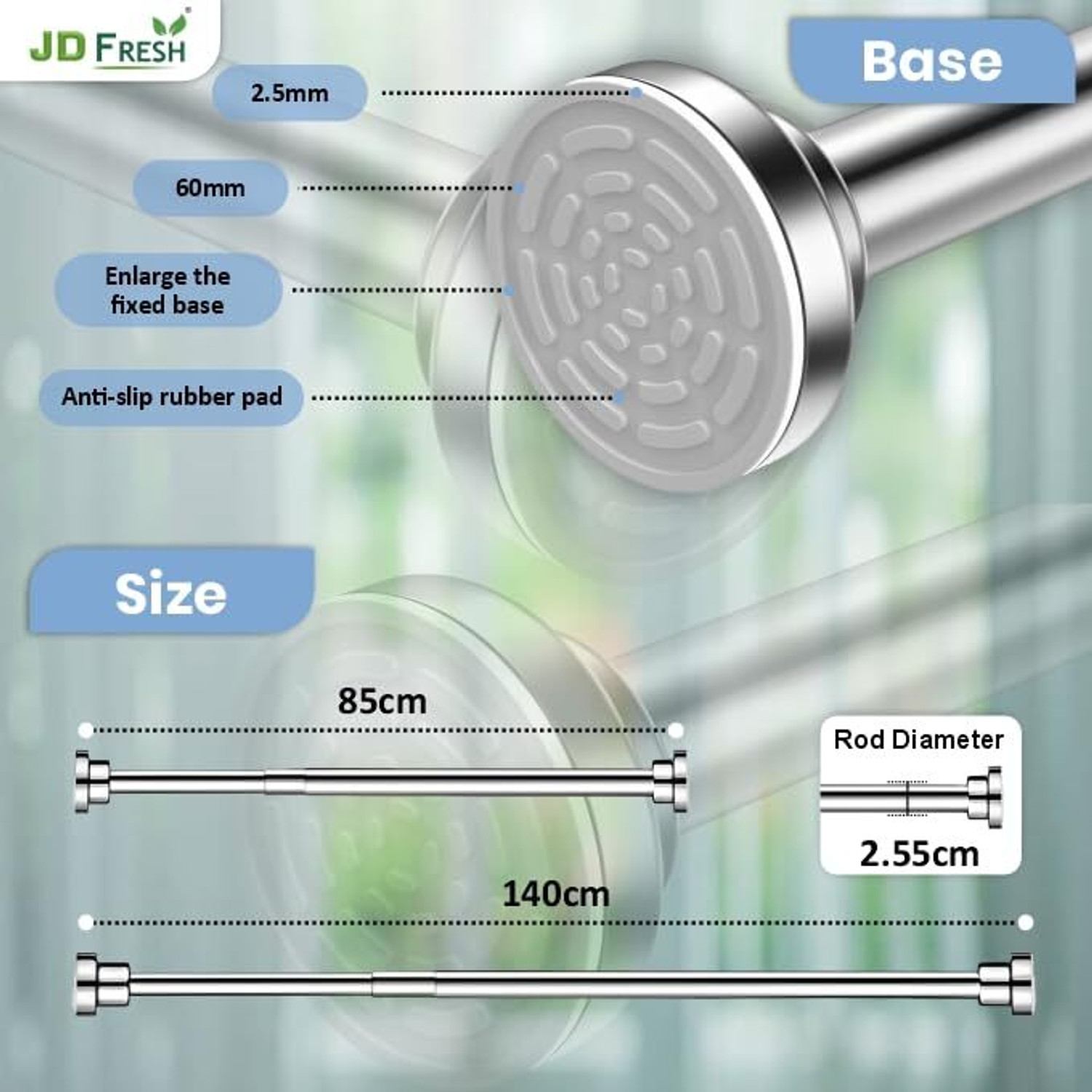 Image of JD FRESH Silver Curtain Rods Metal (Pack of 1)
