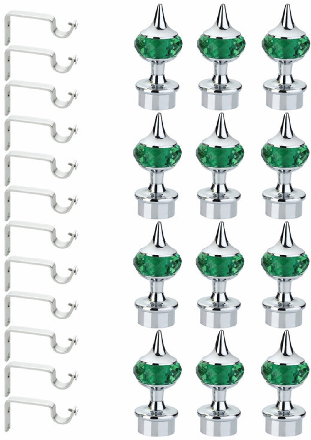 GLOXY Green, Silver Rod Rail Bracket, Curtain Knobs, Curtain Hooks, Curtain Rods Metal