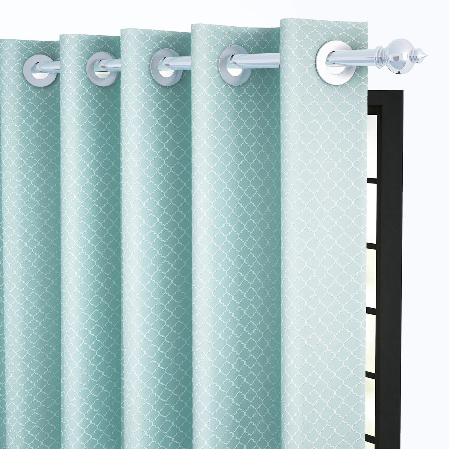 Image of Story@home 152 cm (5 ft) Window Jacquard Room Darkening Curtain Single Curtain (Aqua, White, Printed)