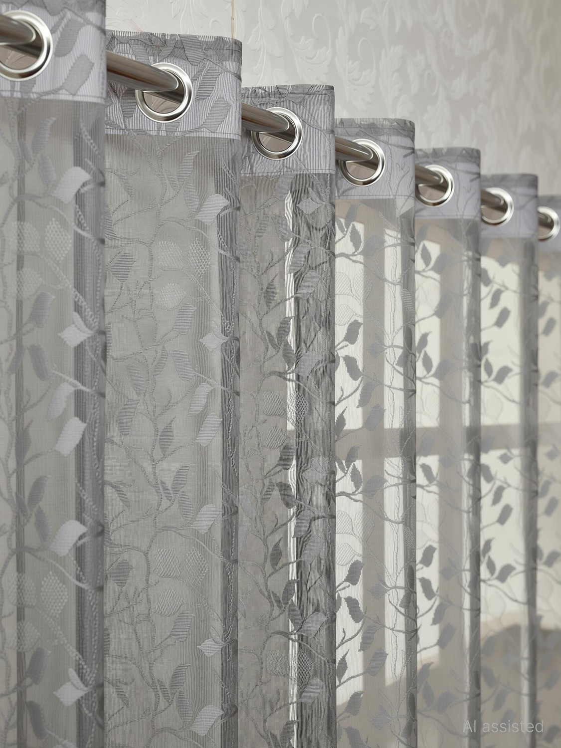 Image of Rashee Creations 213 cm (7 ft) Door Net Transparent Curtain (Pack Of 2) (Grey, Floral)