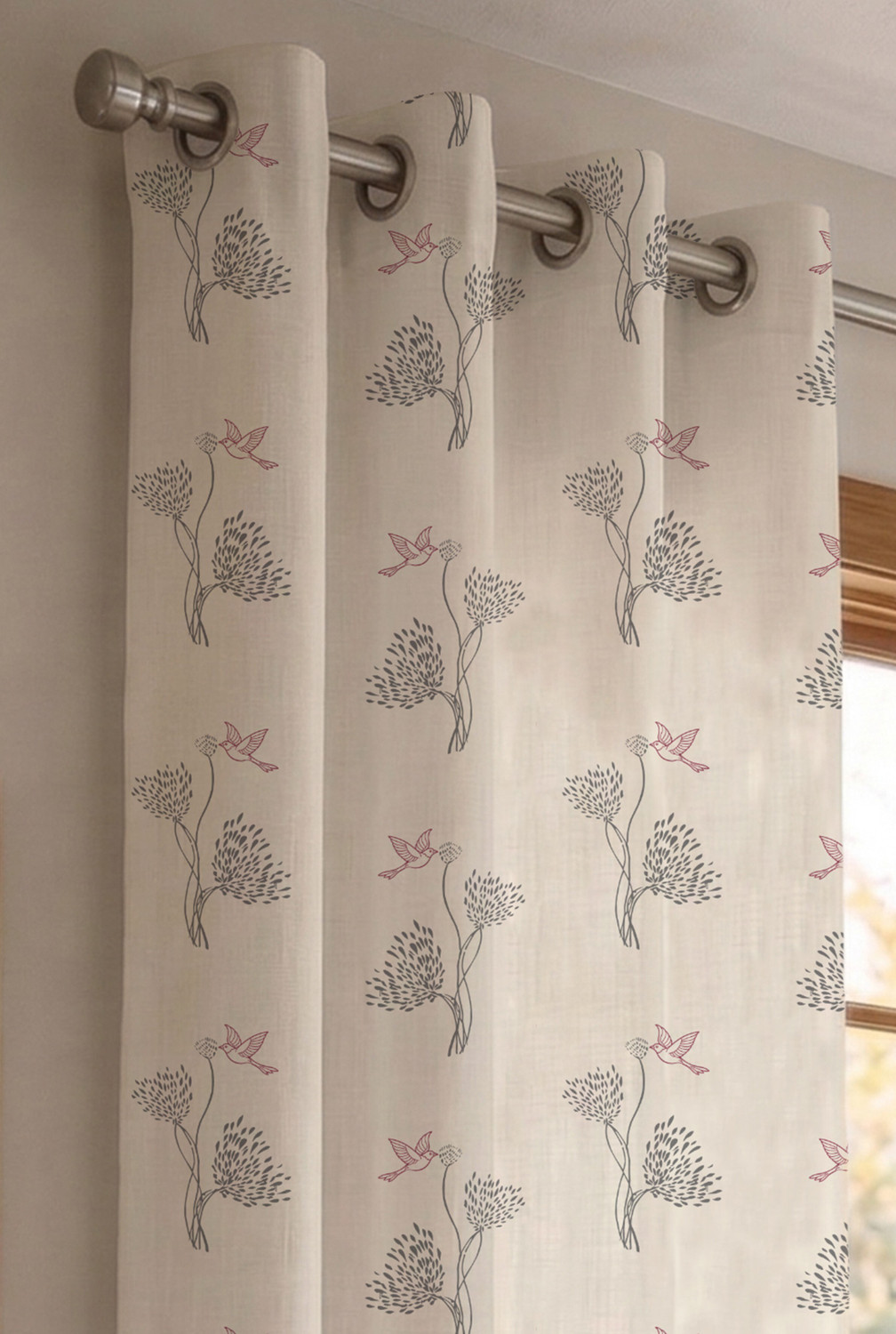 Image of Home Stylish 252 cm (8 ft) Window Polyester Room Darkening Curtain Single Curtain (Cream, Floral)