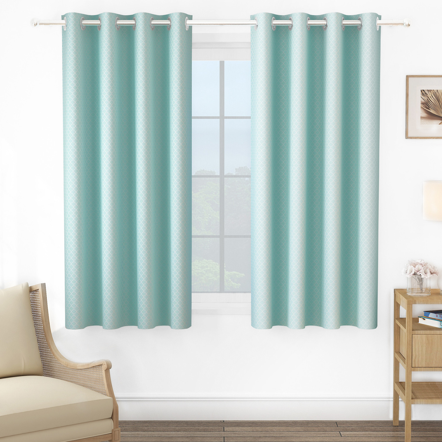 Image of Story@home 152 cm (5 ft) Window Jacquard Room Darkening Curtain Single Curtain (Aqua, White, Printed)