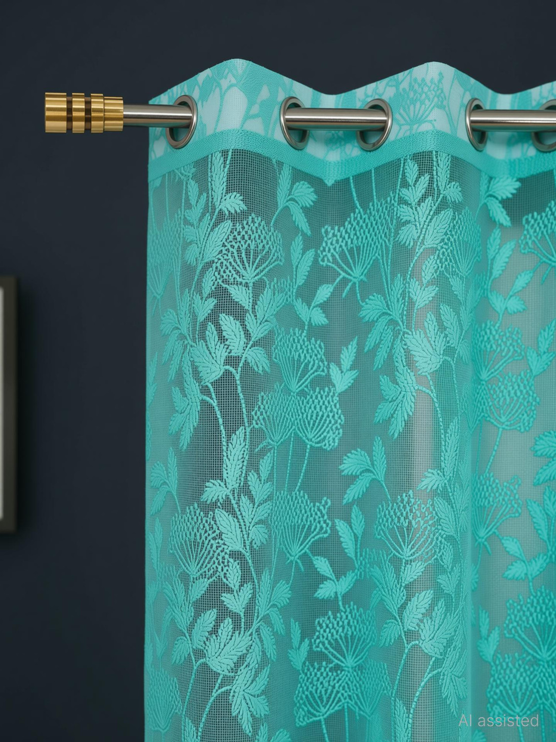 Image of Rashee Creations 213 cm (7 ft) Door Net Transparent Curtain (Pack Of 2) (Grey, Floral)