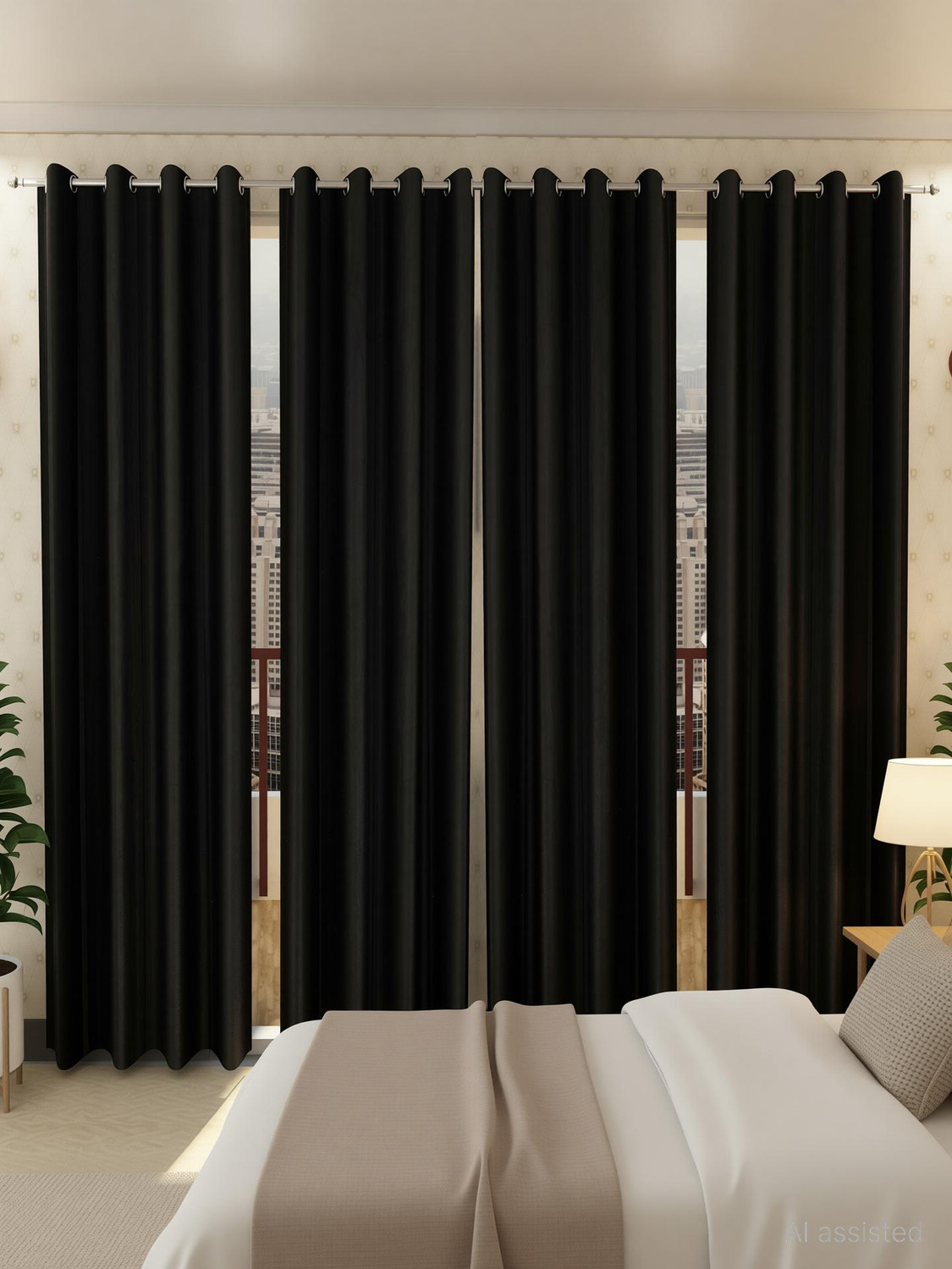 Loof Klapper 274 cm (9 ft) Polyester Semi Transparent Long Door Curtain (Pack Of 4)  (Plain, Black)
