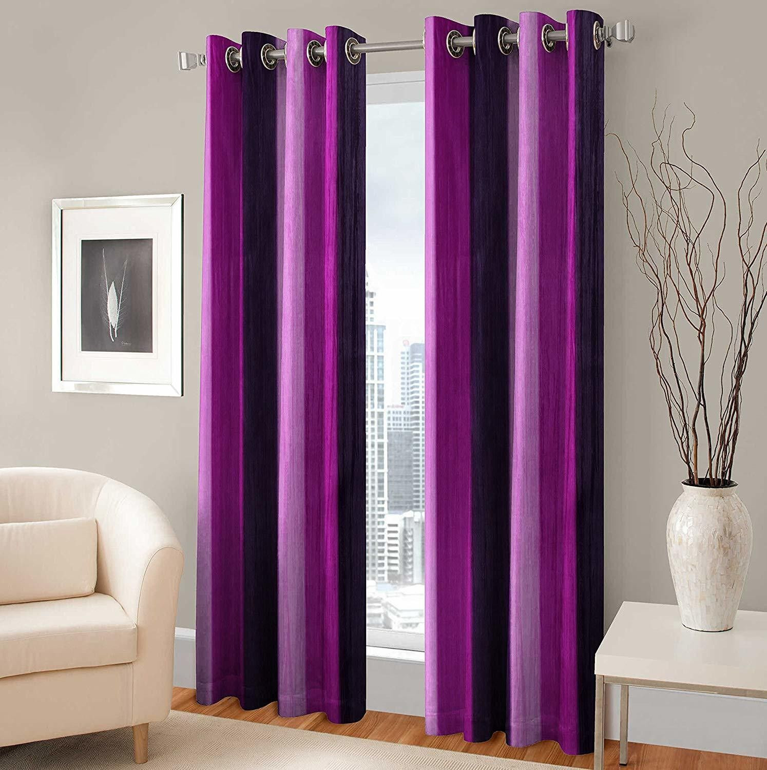 Image of Panipat Textile Hub 152 cm (5 ft) Window Polyester Semi Transparent Curtain (Pack Of 3) (Purple, Solid)