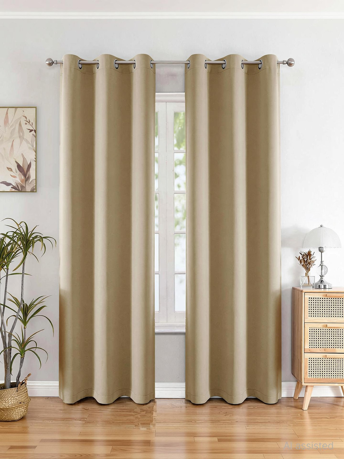 Image of Home Stylish 252 cm (8 ft) Window Polyester Room Darkening Curtain Single Curtain (Cream, Floral)