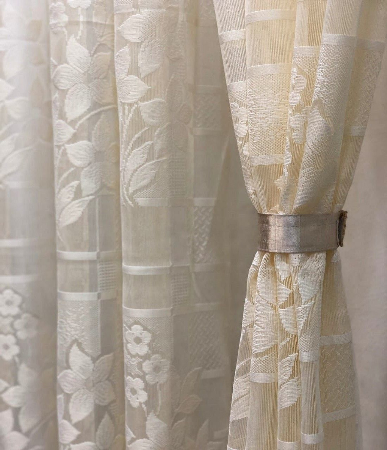 Image of Rashee Creations 213 cm (7 ft) Door Net Transparent Curtain (Pack Of 2) (Grey, Floral)