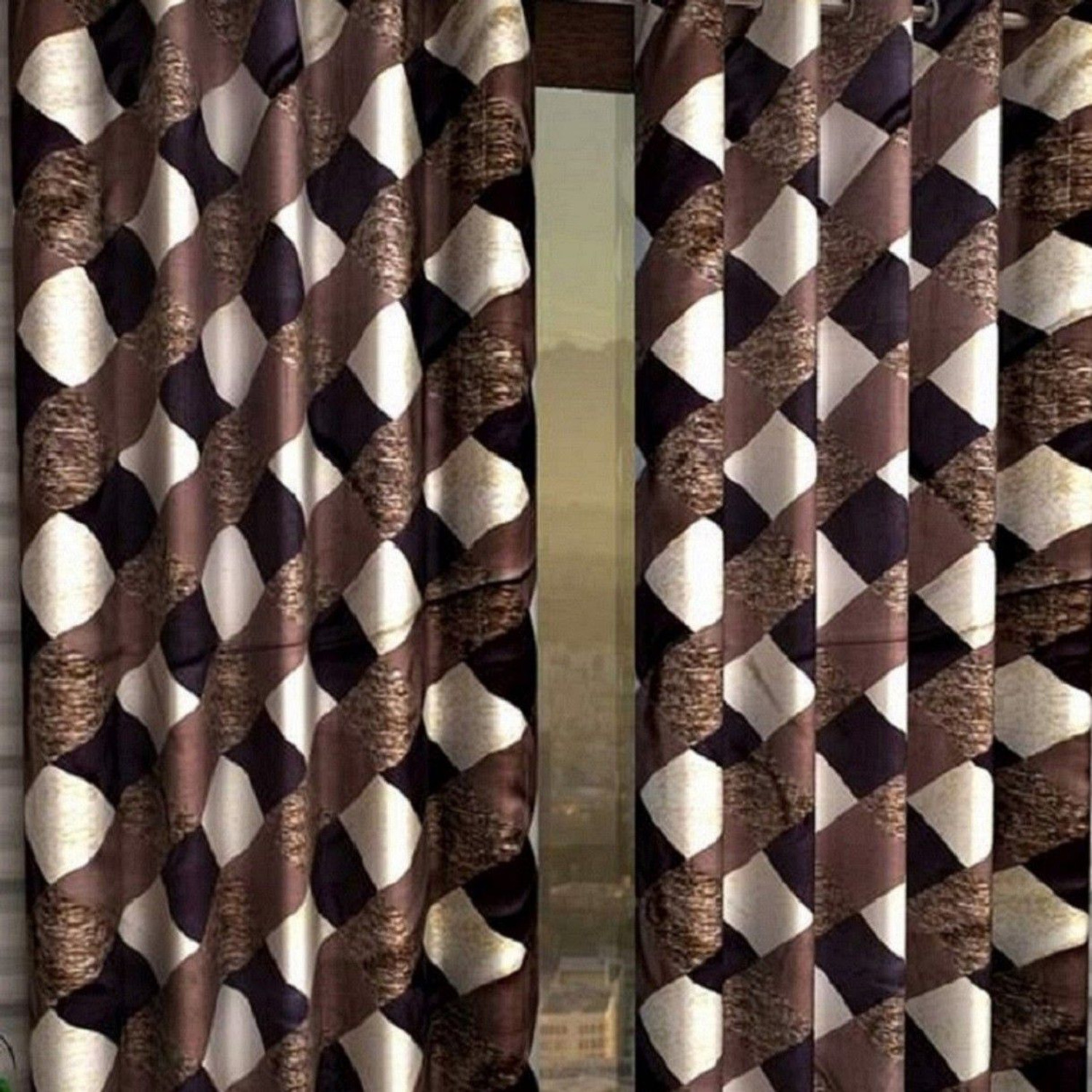 Image of RS Quality 270 cm (9 ft) Long Door Polyester Curtain (Pack Of 2) (Brown, Floral)