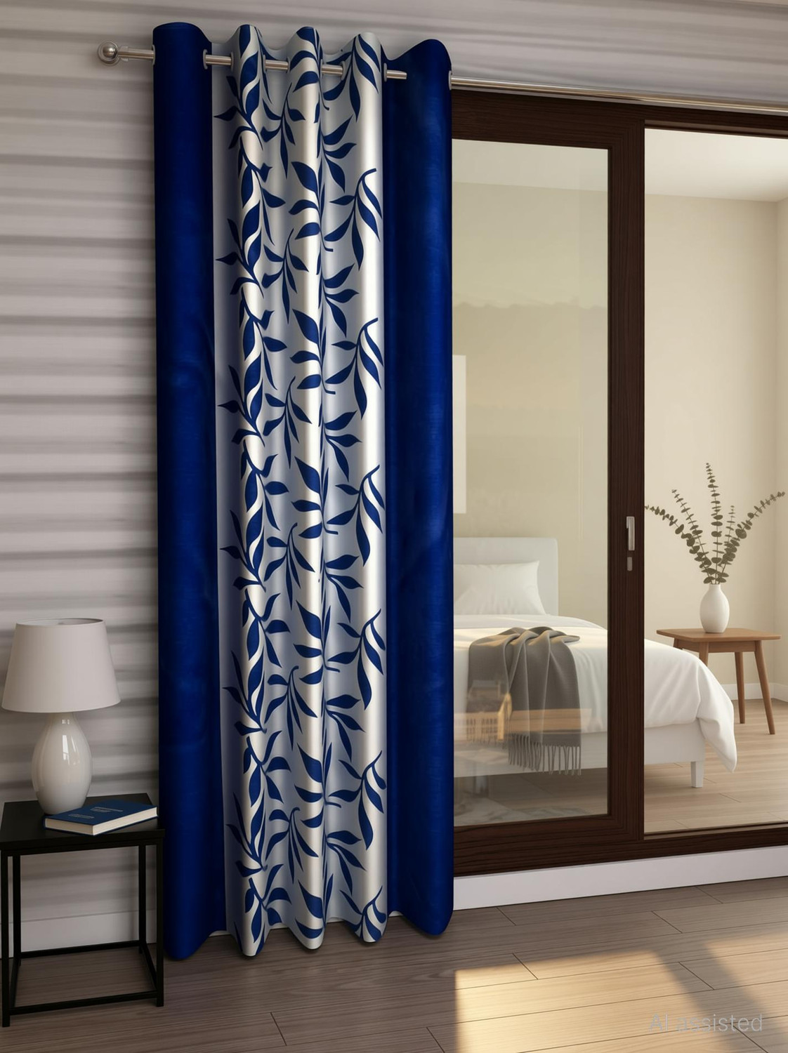 Image of Cortina 270 cm (9 ft) Long Door Polyester Semi Transparent Curtain Single Curtain (Brown, Printed)