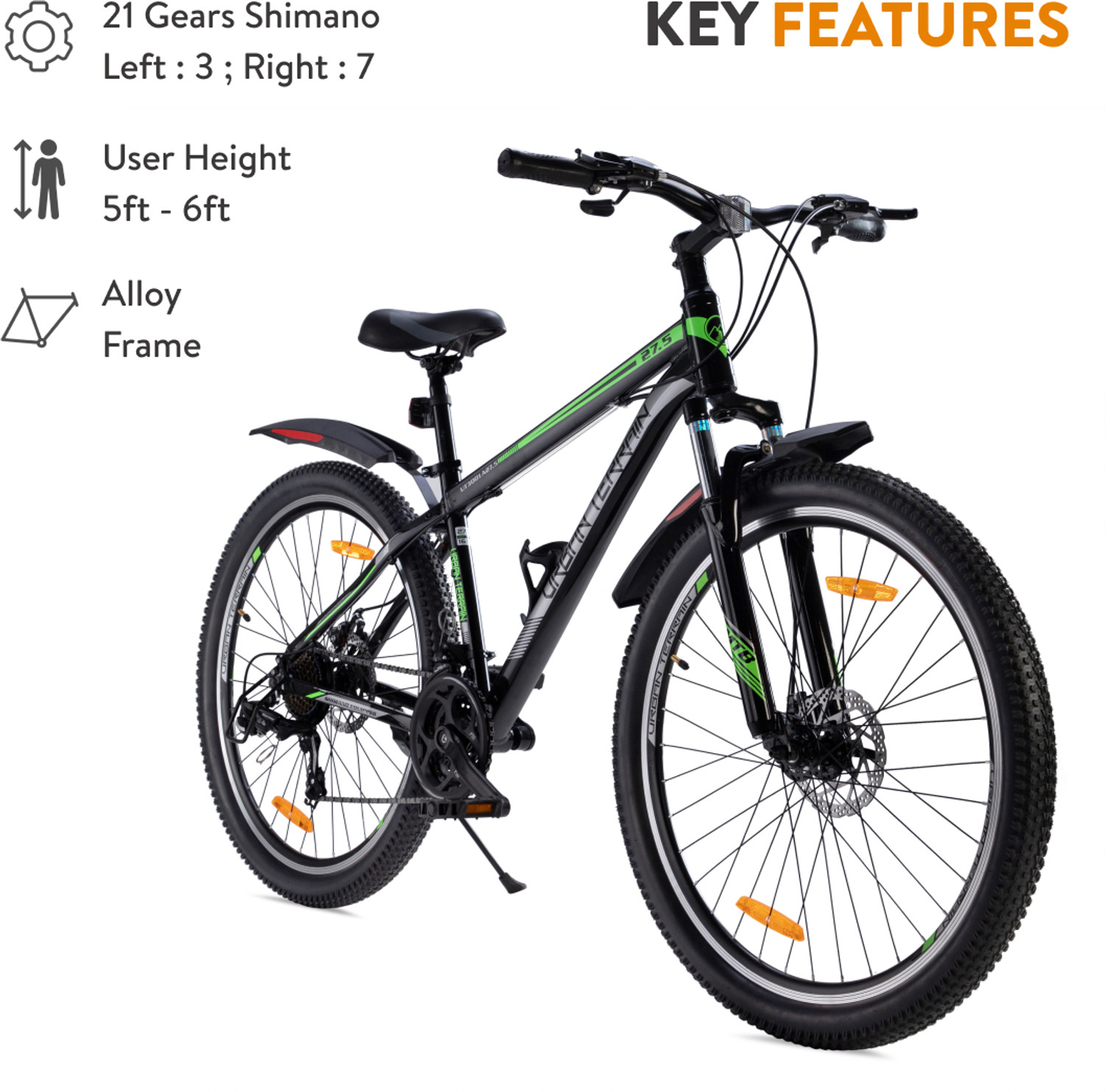 Urban Terrain UT3001A27.5 Alloy MTB Cycles Shimano Geared for Men with Dual Disc Brake 27.5 T Road Cycle 21 Gear Black Only Front Suspension Price History