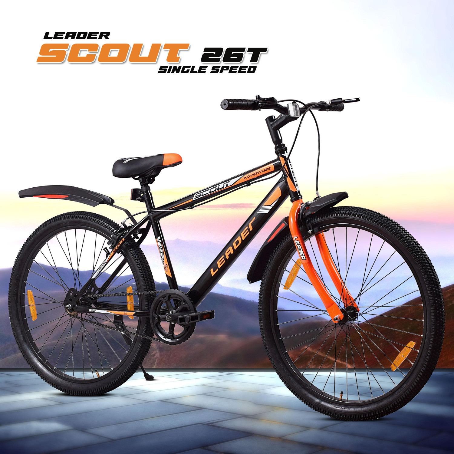 LEADER Scout MTB 26T Mountain Bicycle without Gear Single Speed for Men 26 T Mountain Cycle  (Single Speed, Black)