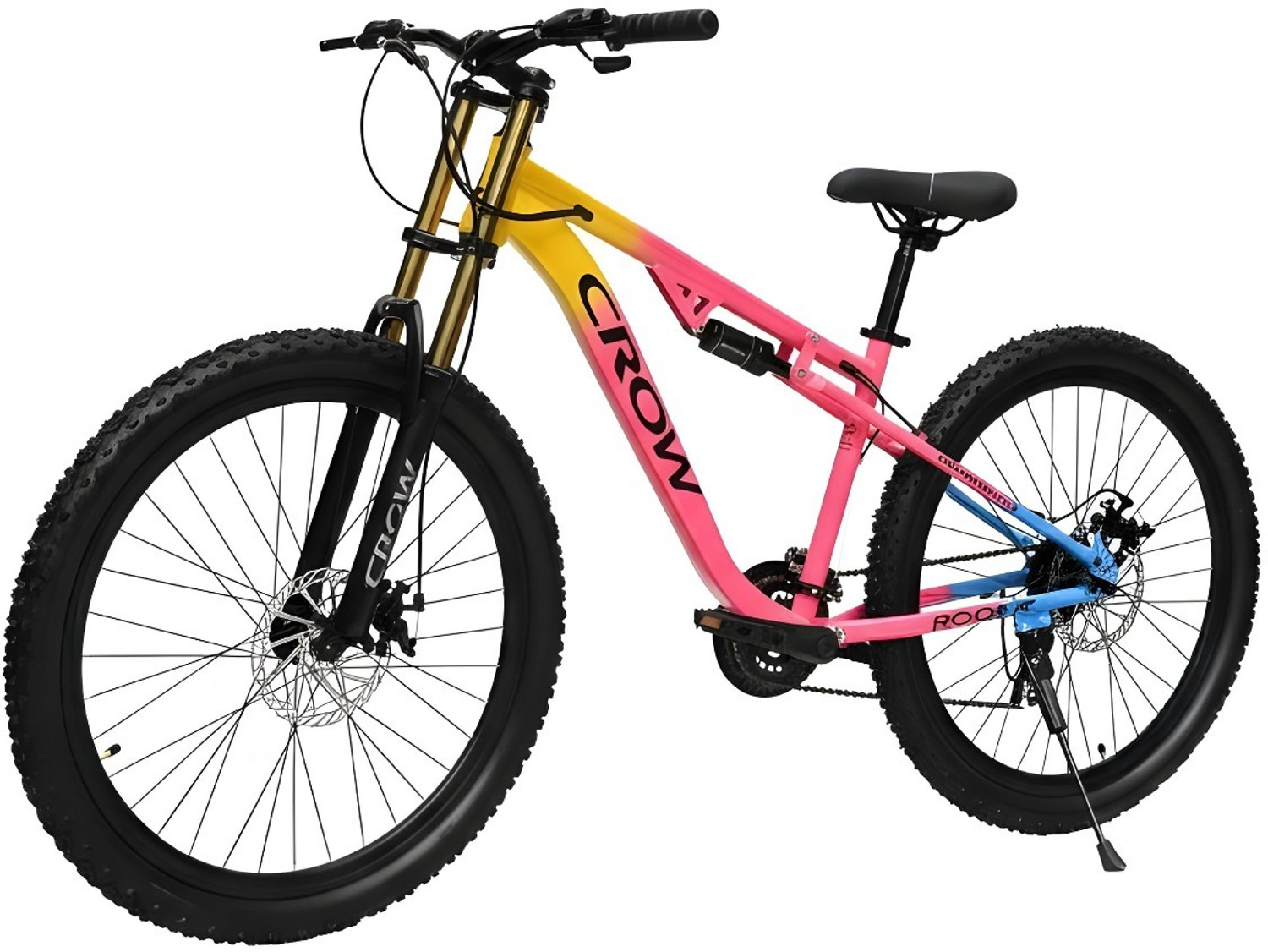 Image of Crow ROOKIE PRO 24 SPEED|DUAL SUSPENSION|shimano gear|shimano cassette|JAK DISC BRAKE 27.5 T (inch) Mountain Cycle (24 Gear, Multicolor, Dual Suspension)