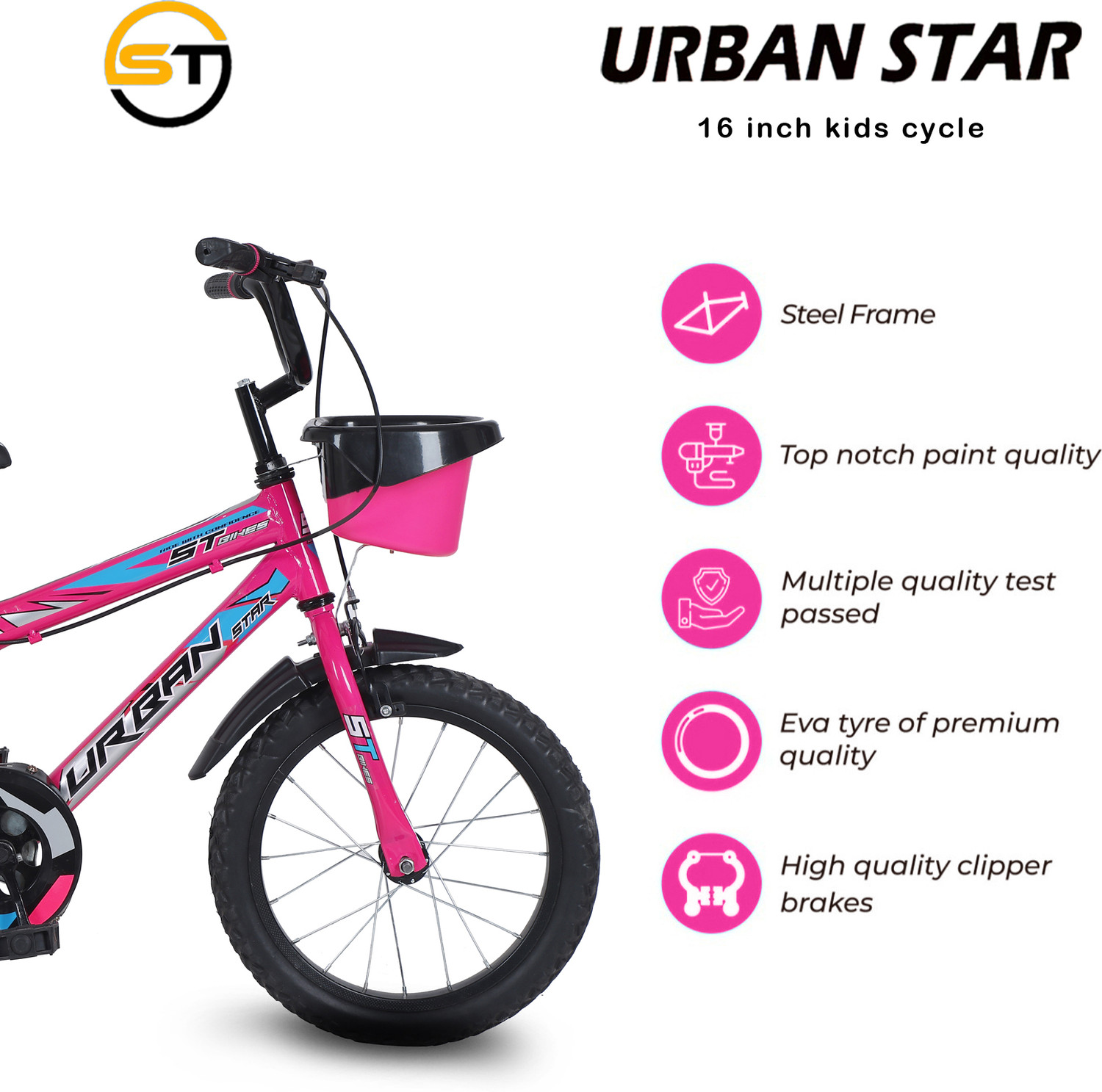 Image of Urban Star 16T BMX (85% ASSEMBLED) ROAD CYCLE FOR 4-7 YEARS KIDS(SINGLE SPEED - PINK) 16 T (inch) BMX Cycle